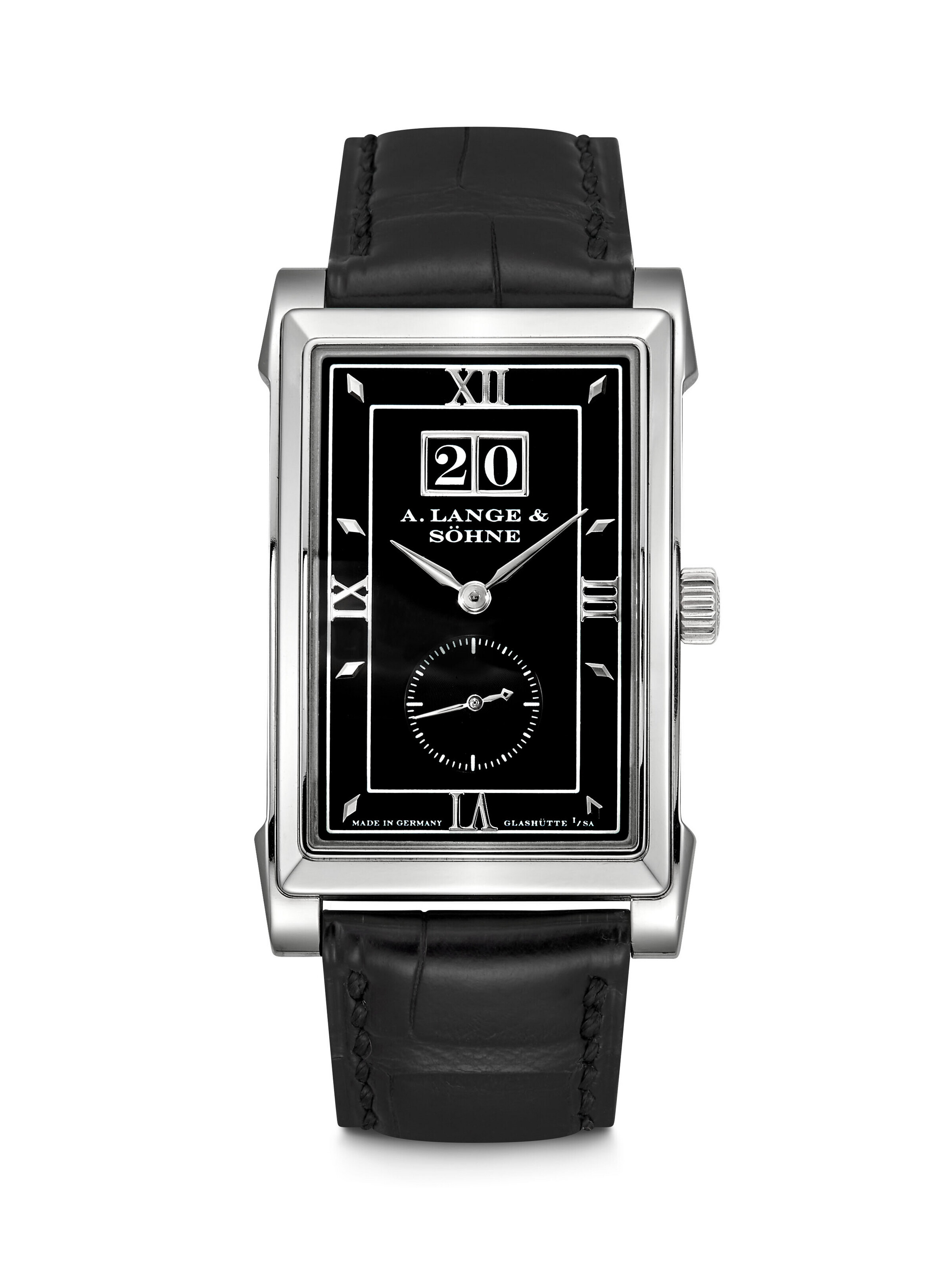 CARTIER. A RARE PLATINUM LIMITED EDITION JUMP HOUR WRISTWATCH WITH