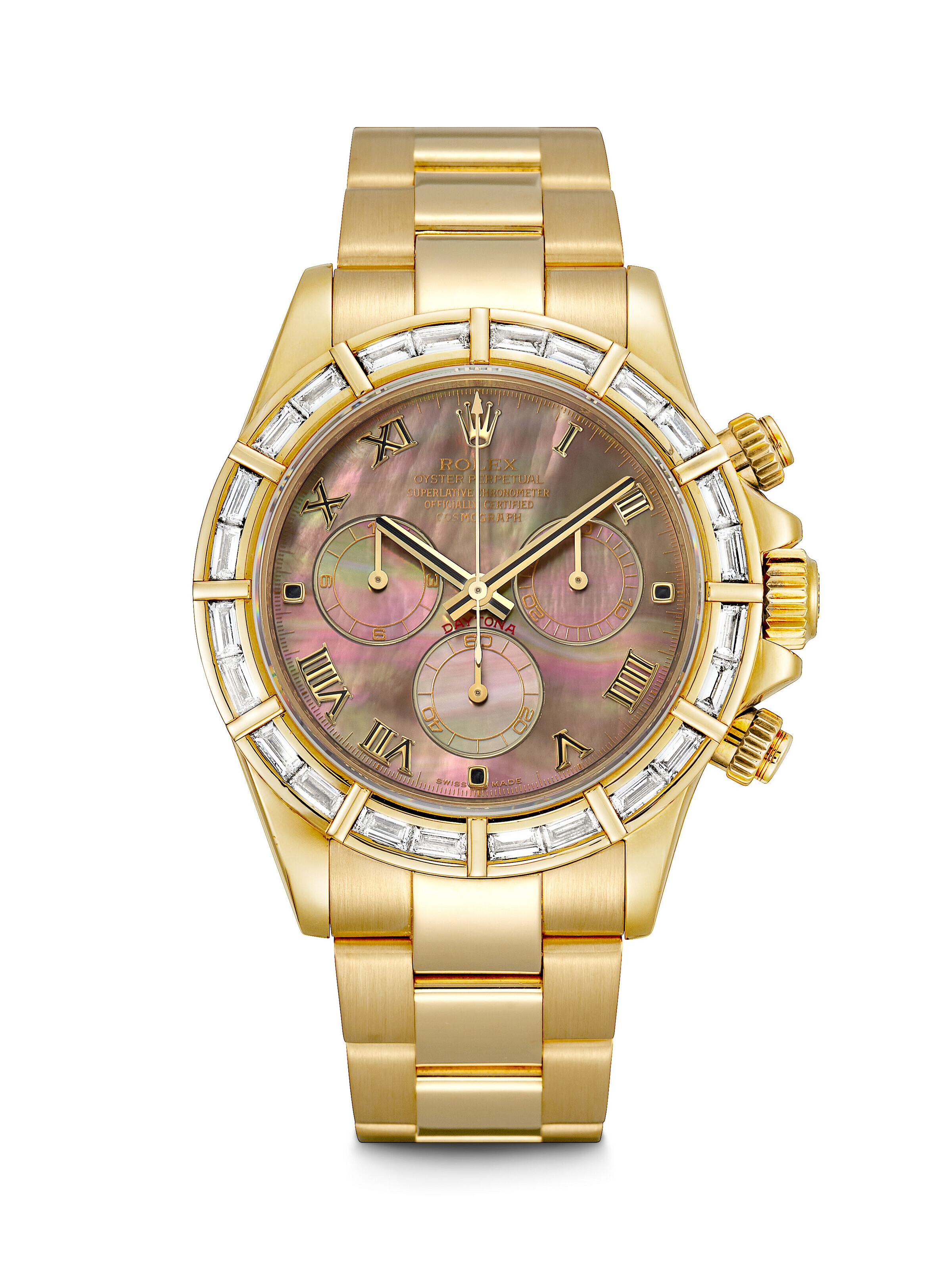 ROLEX. A RARE 18K GOLD AND BAGUETTE-CUT DIAMOND-SET AUTOMATIC
