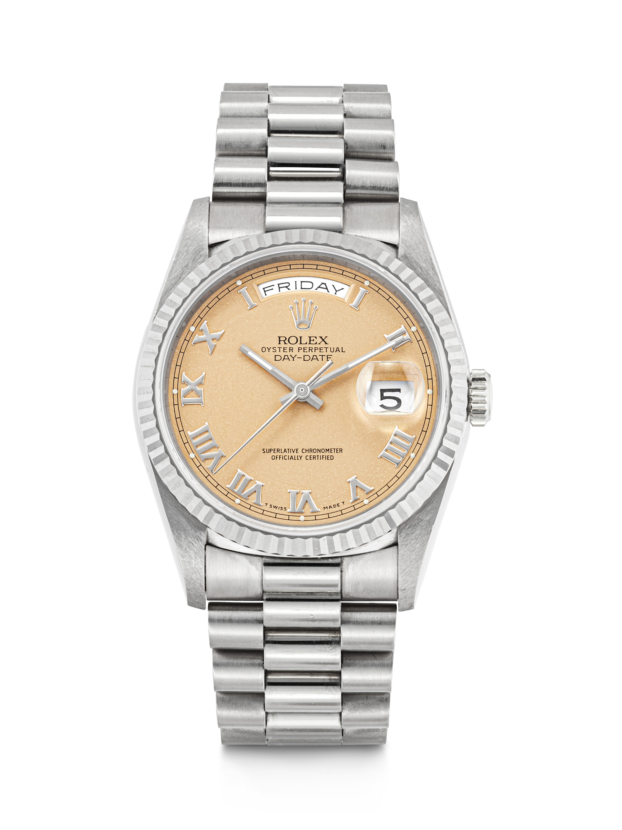 ROLEX DAY DATE WITH SALMON DIAL REF. 18239 CASE NO. W130411 Christie s
