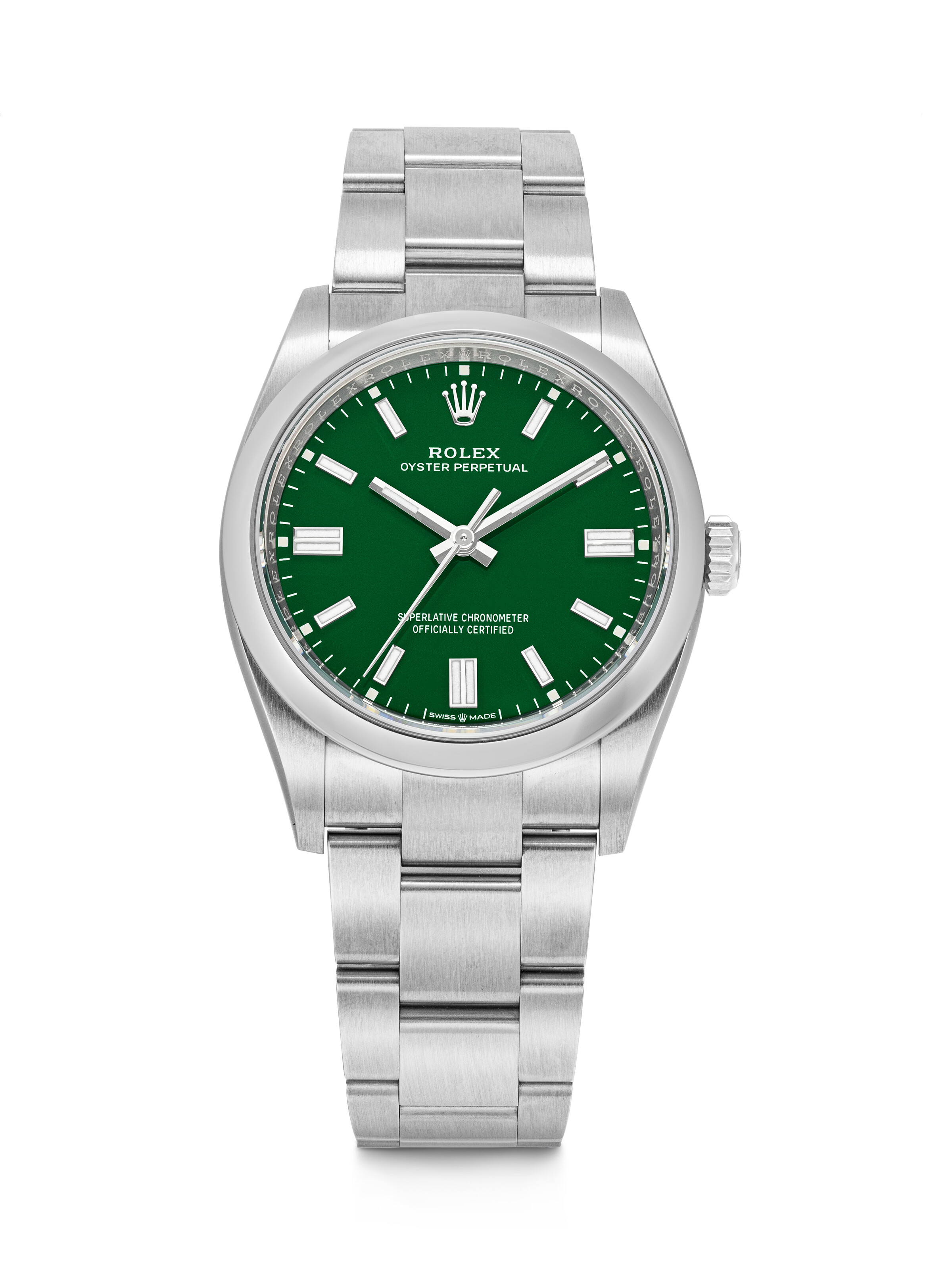 ROLEX, OYSTER PERPETUAL WITH GREEN DIAL, REF. 126000, CASE NO