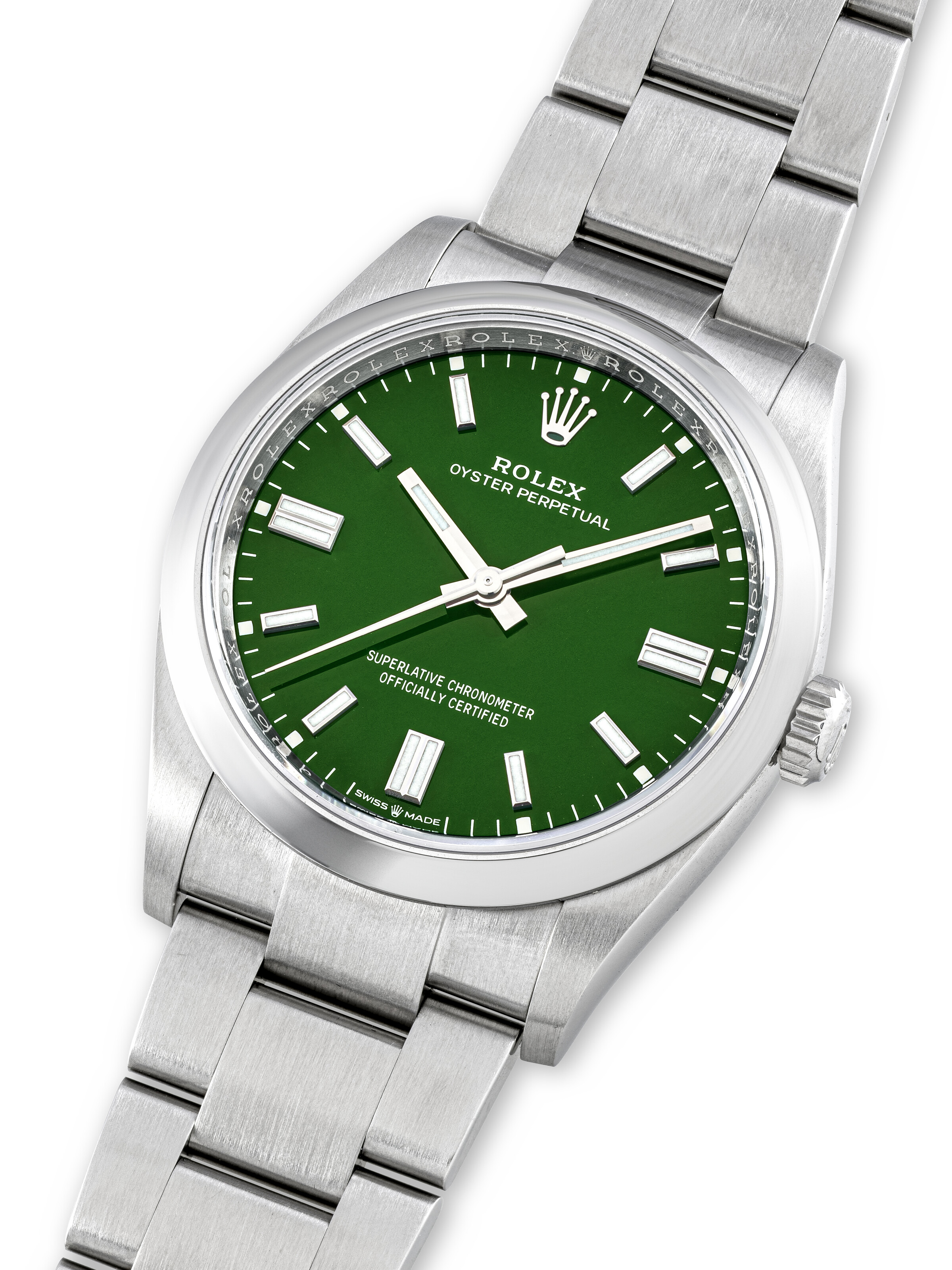 ROLEX, OYSTER PERPETUAL WITH GREEN DIAL, REF. 126000, CASE NO