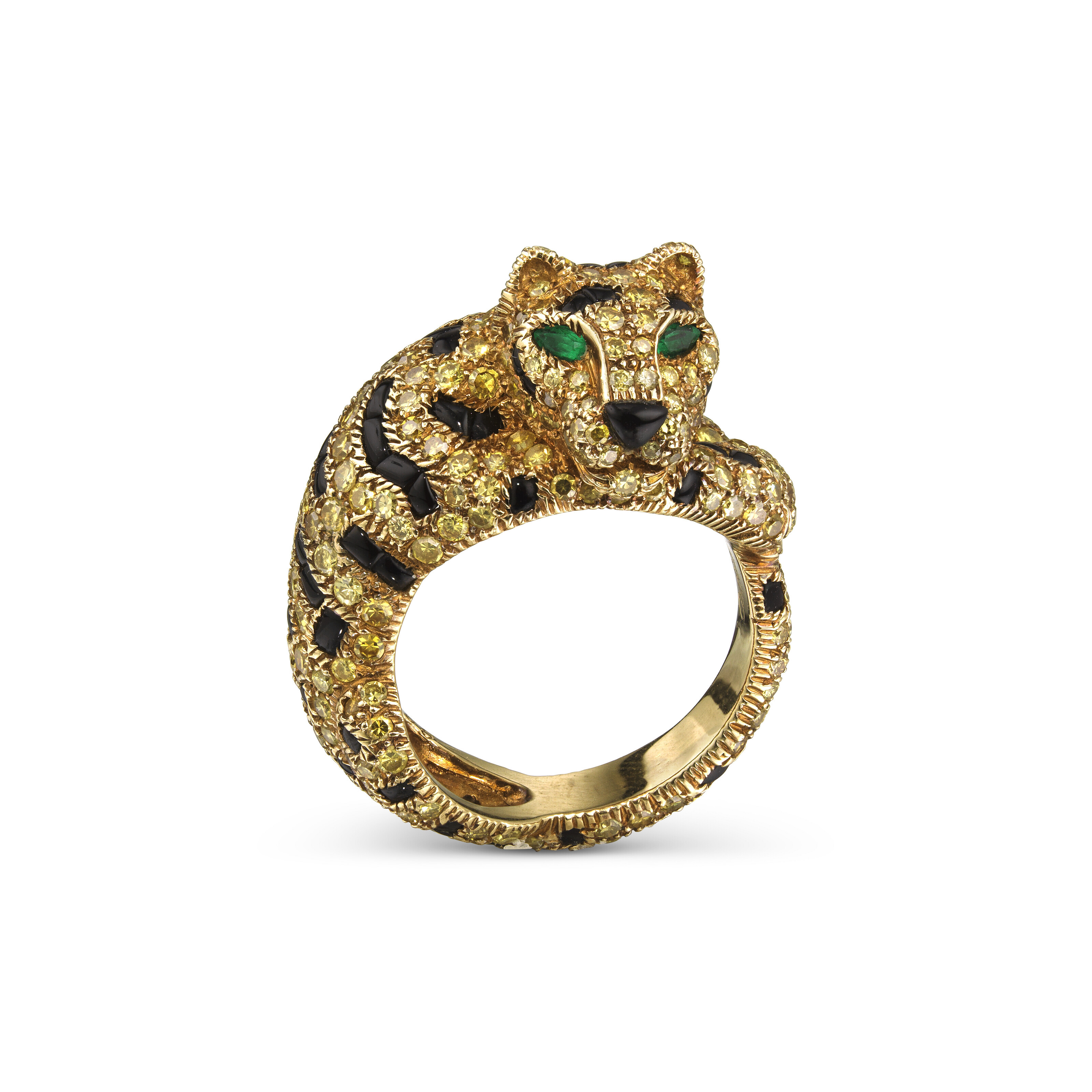 CARTIER COLOURED DIAMOND EMERALD AND ONYX TIGER RING Christie s