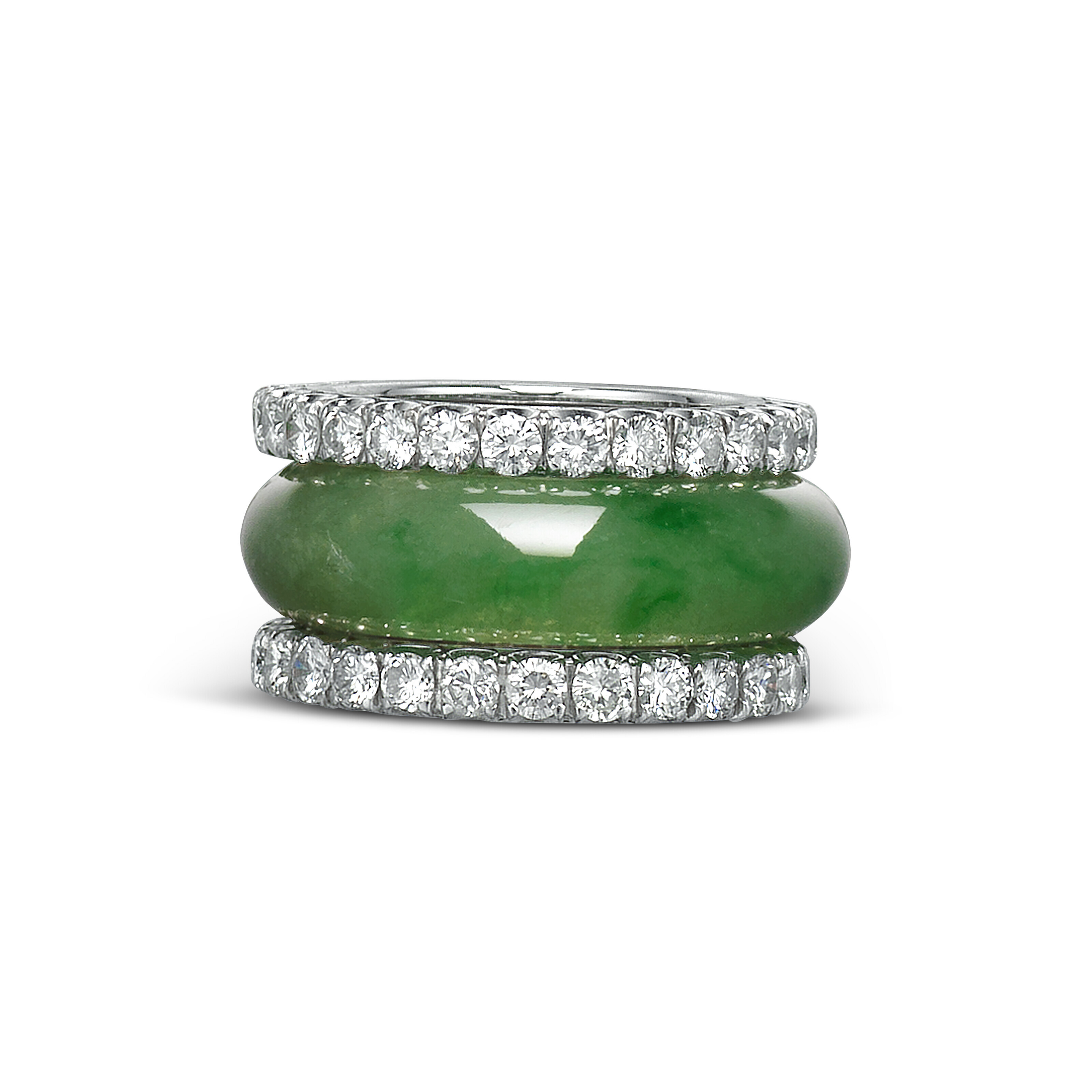 Catalog image of JADEITE ABACUS SEED RING AND PAIR OF DIAMOND RINGS