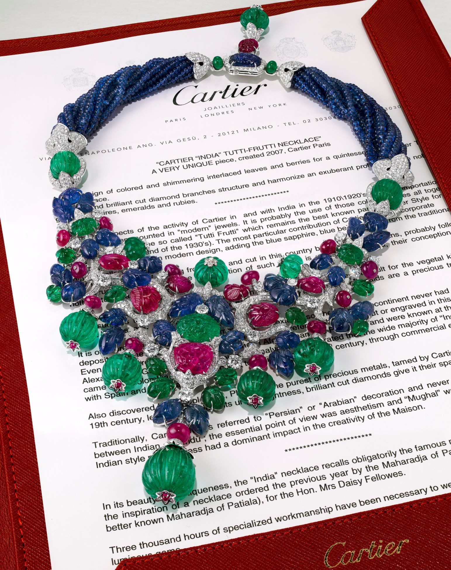 A very unique multi gem cartier india tutti frutti necklace by