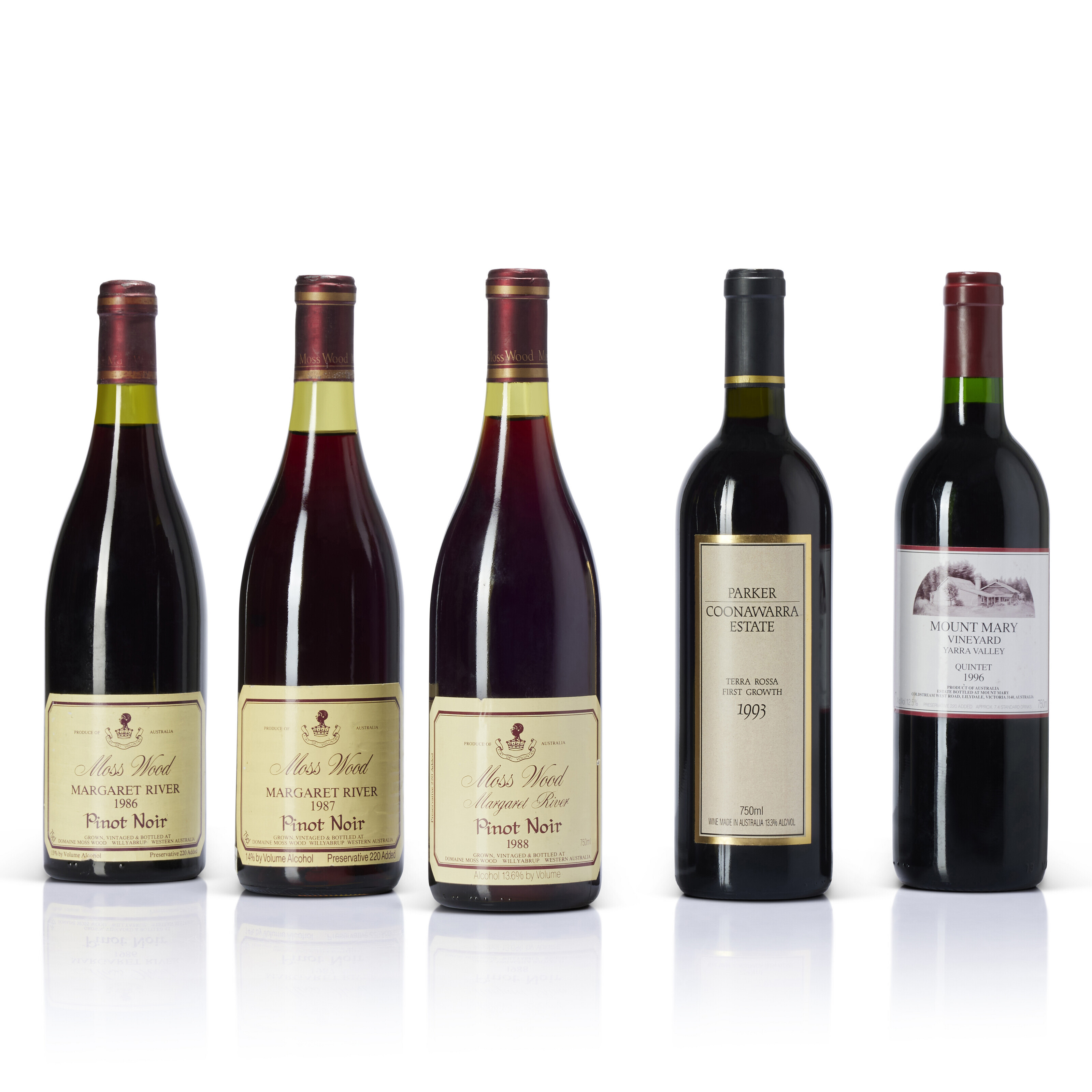 Mixed Australian Red Wines, Moss Wood Pinot Noir 1986Slightly scuffed ...