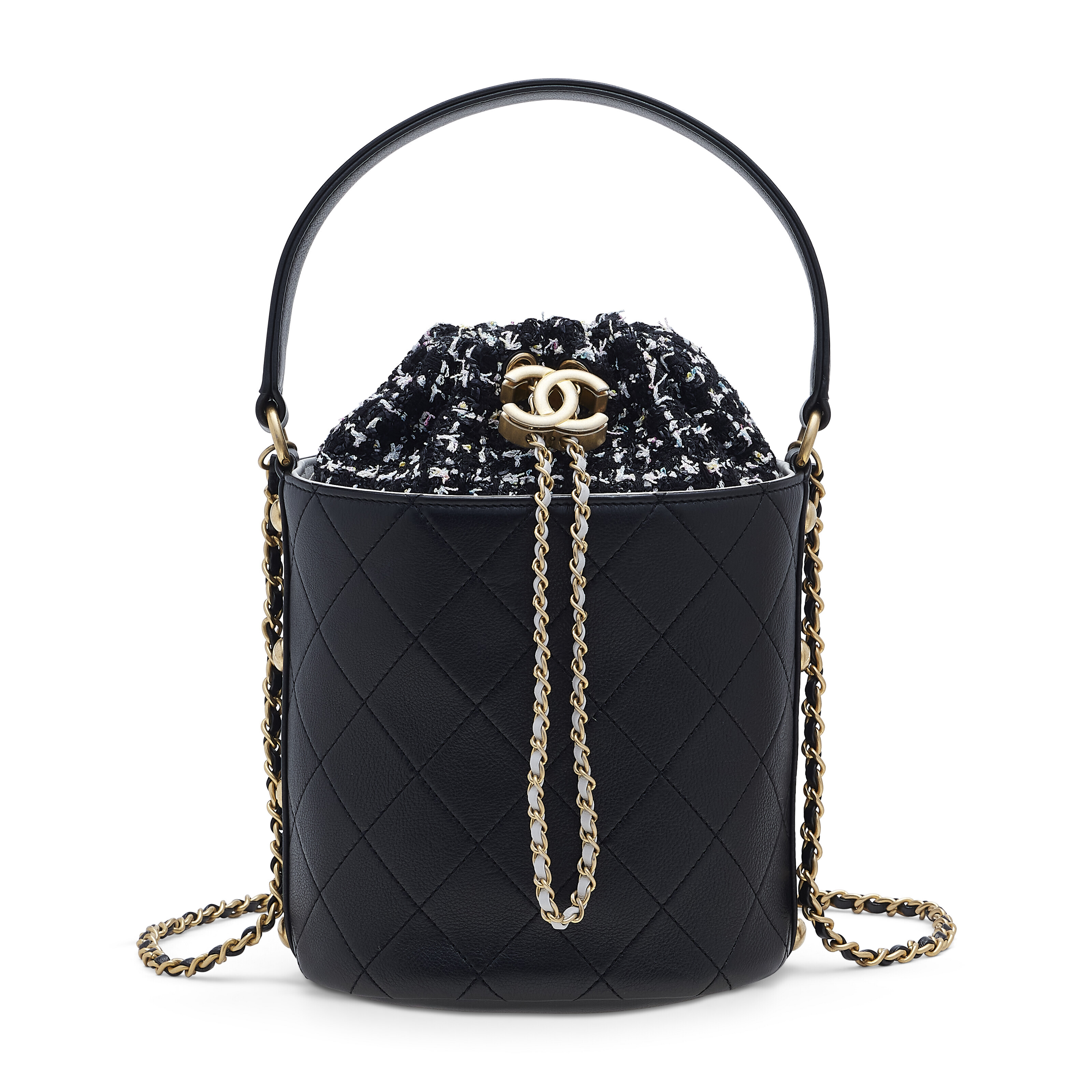 Chanel Drawstring Bucket Bag Tweed CHANEL Pending CC Tweed Enamel Drawstring Tote Bucket Bag Pink main image 3