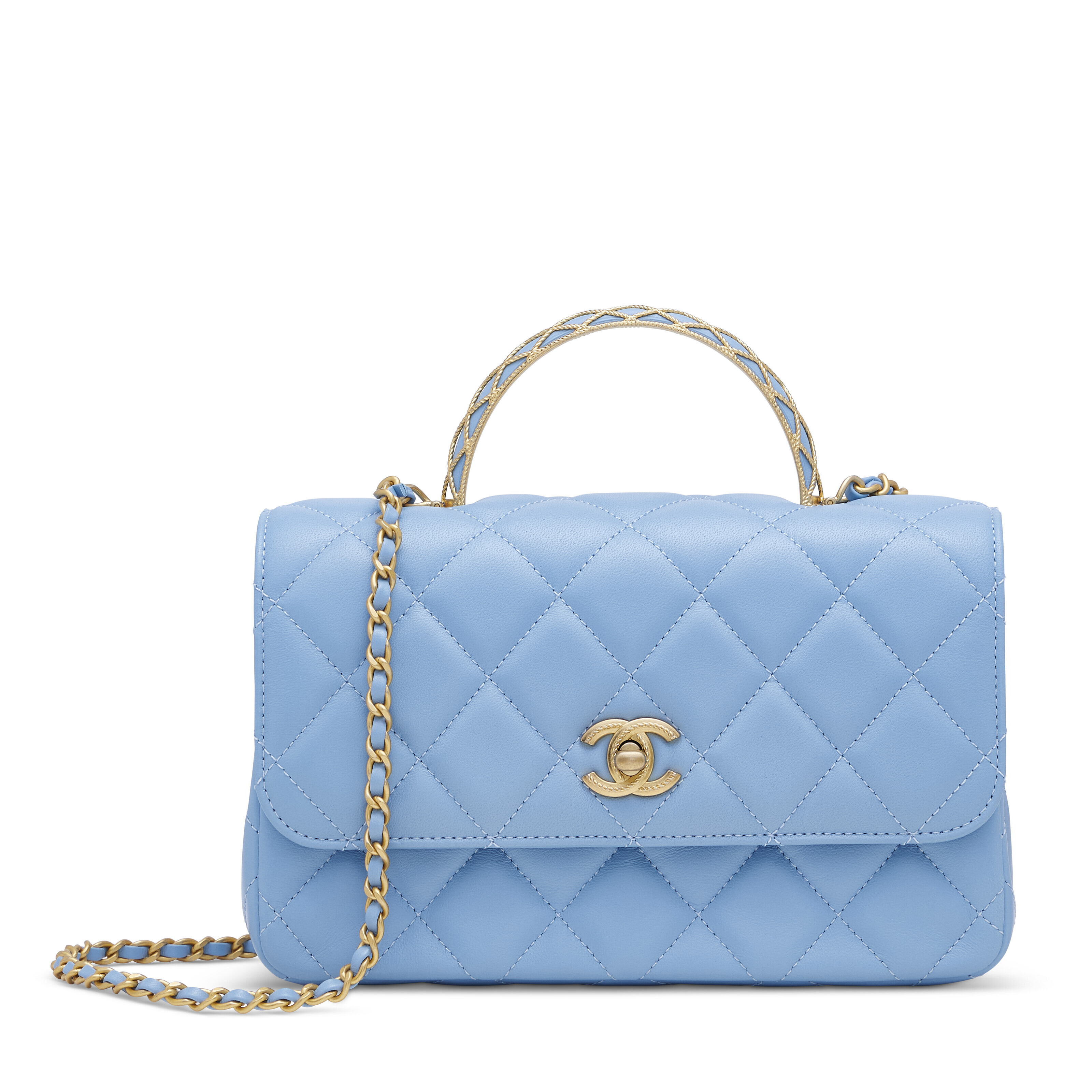 Chanel flap bag with top handle blue online