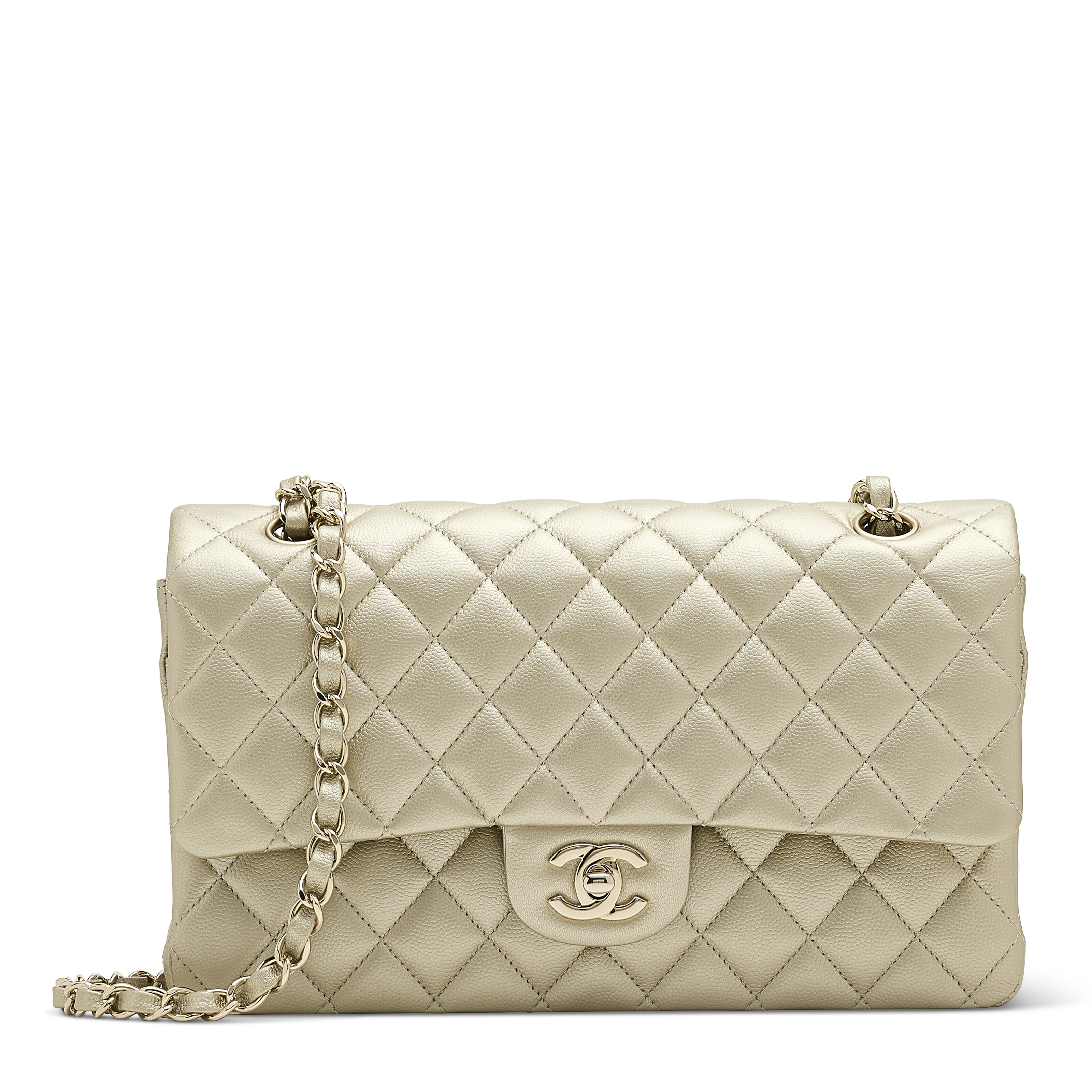 A SHINY YELLOW CALFSKIN LEATHER MINI 22 WITH GOLD HARDWARE