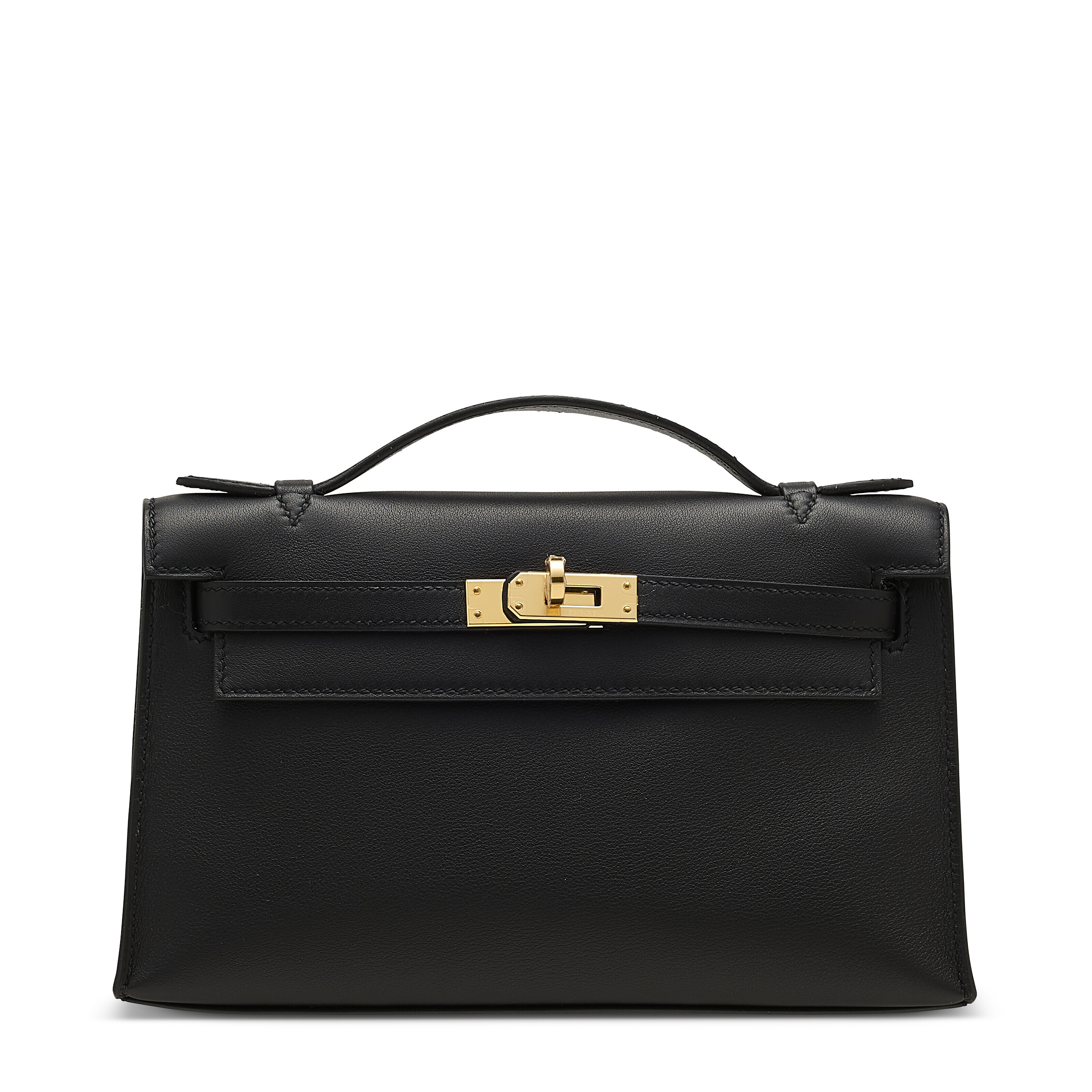 A BLACK EPSOM LEATHER SELLIER KELLY 32 WITH PALLADIUM HARDWARE