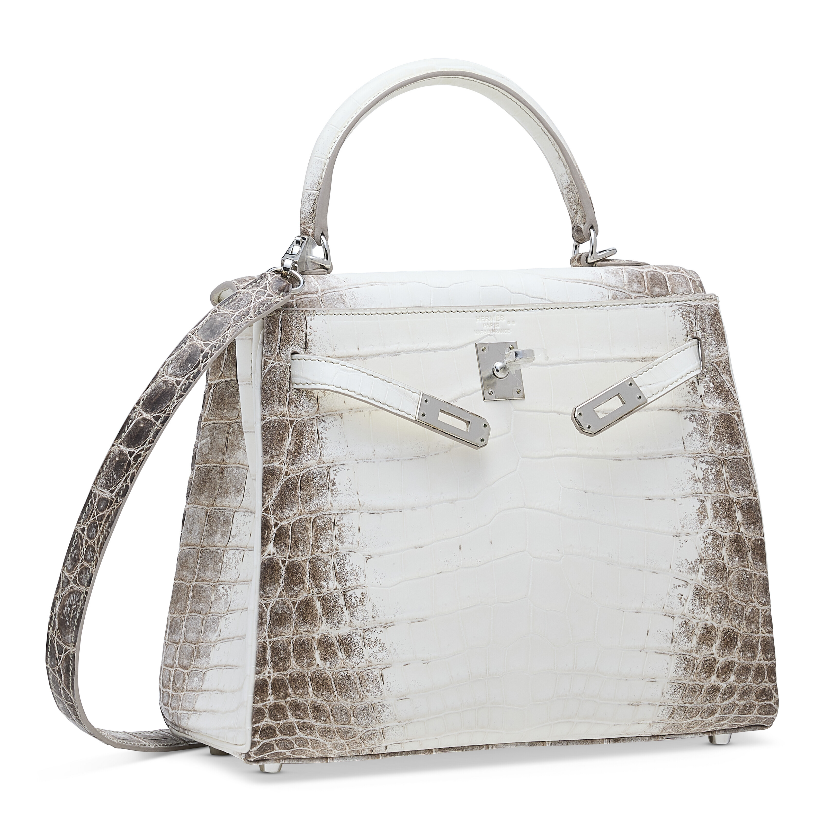 A RARE, MATTE WHITE HIMALAYA NILOTICUS CROCODILE RETOURNÉ KELLY 25
