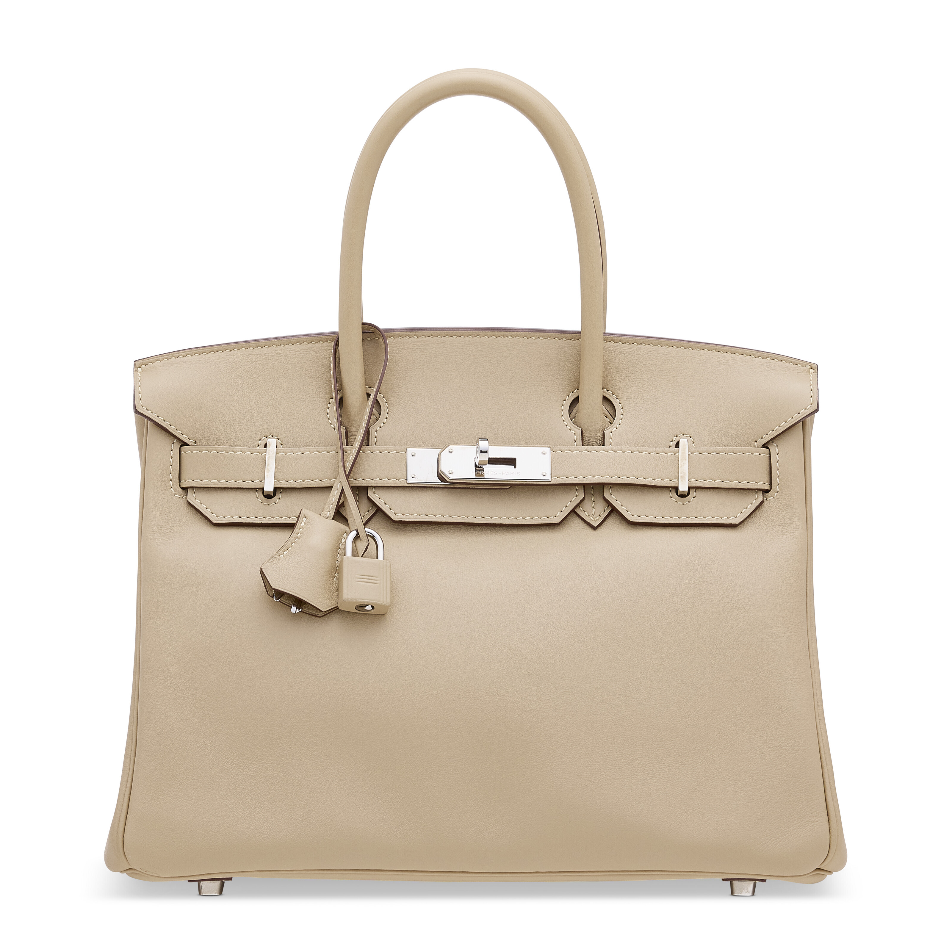 A BEIGE SWIFT LEATHER BIRKIN 30 WITH PALLADIUM HARDWARE