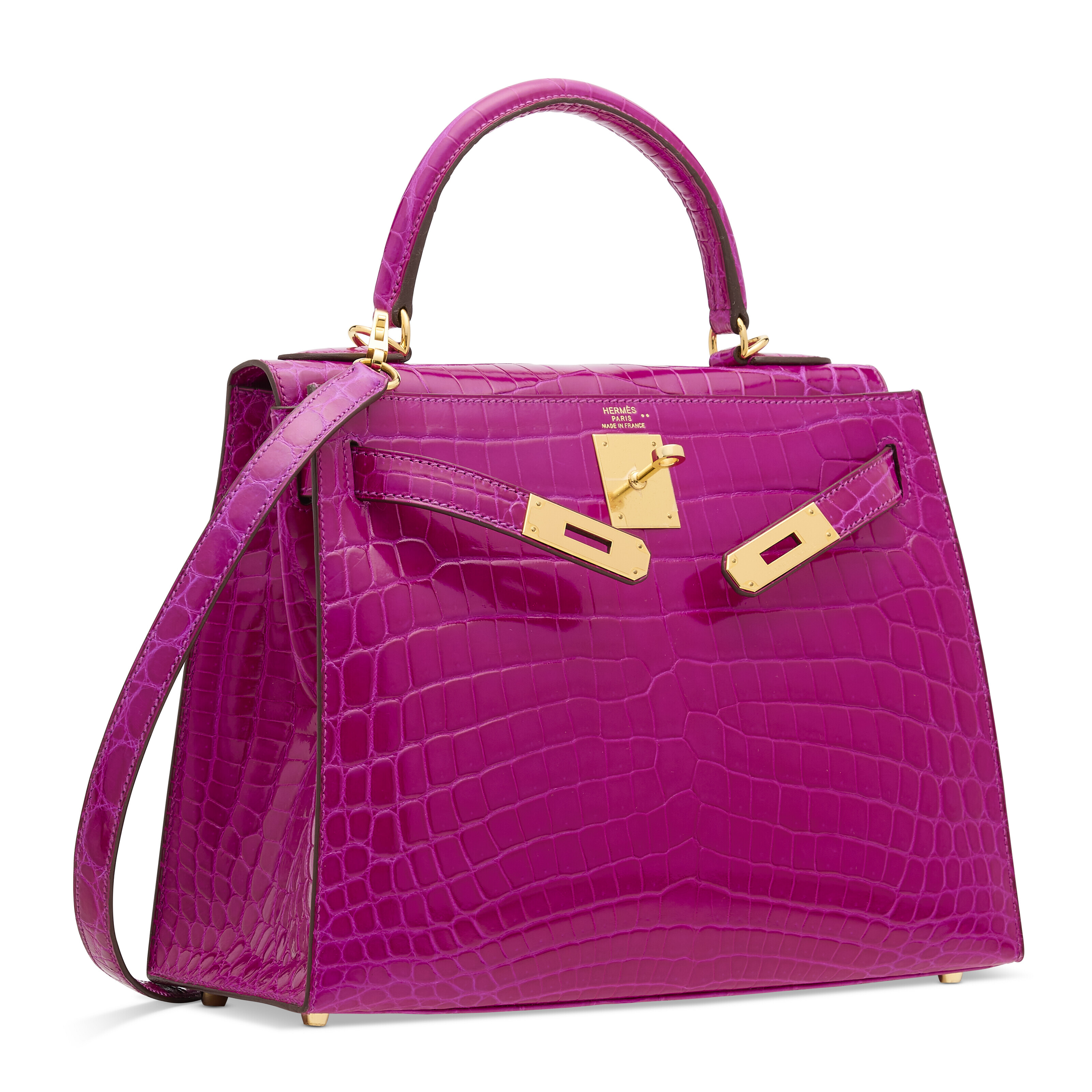 A SHINY ROSE SCHÉHÉRAZADE NILOTICUS CROCODILE SELLIER KELLY 28