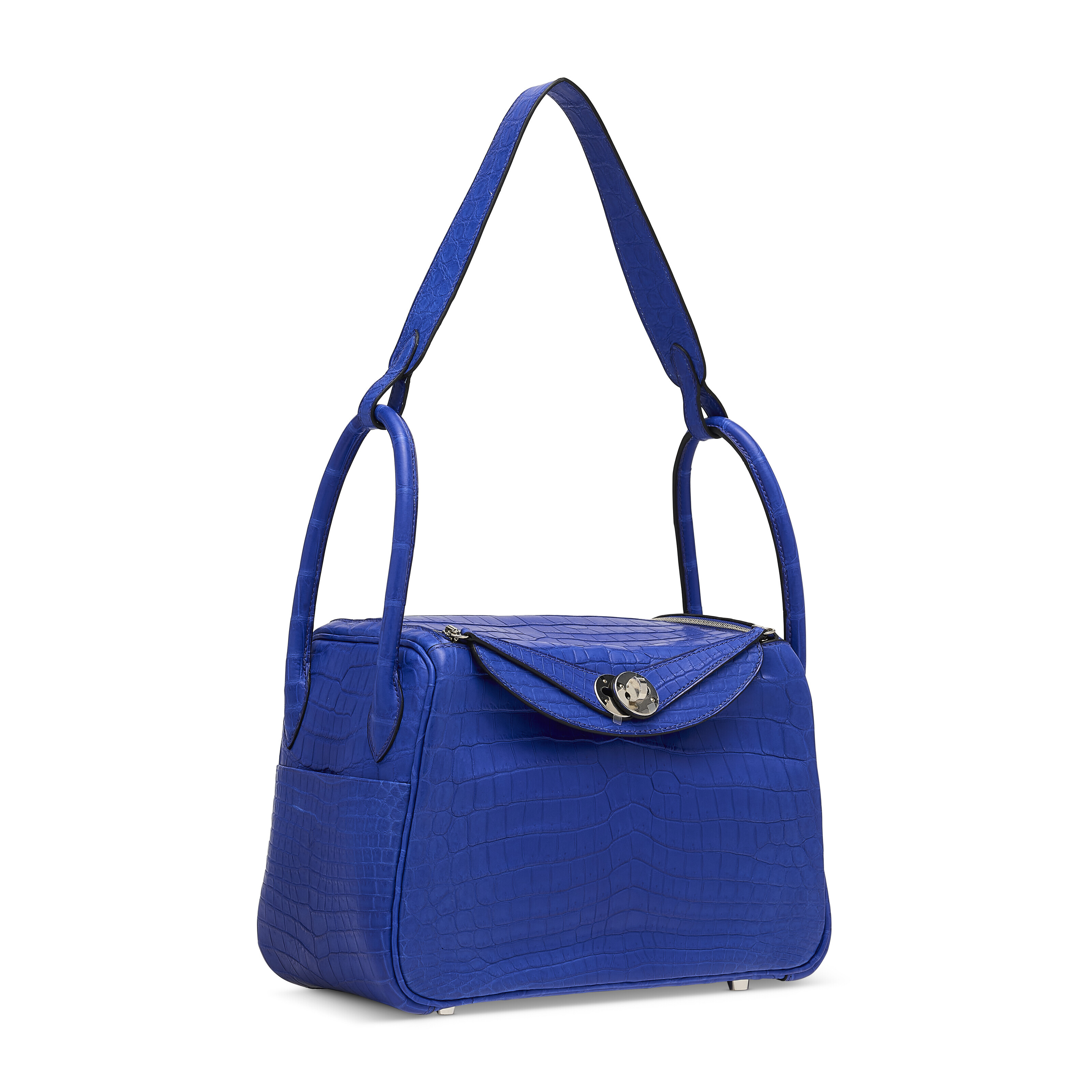 A MATTE BLEU ÉLECTRIQUE NILOTICUS CROCODILE LINDY 26 WITH