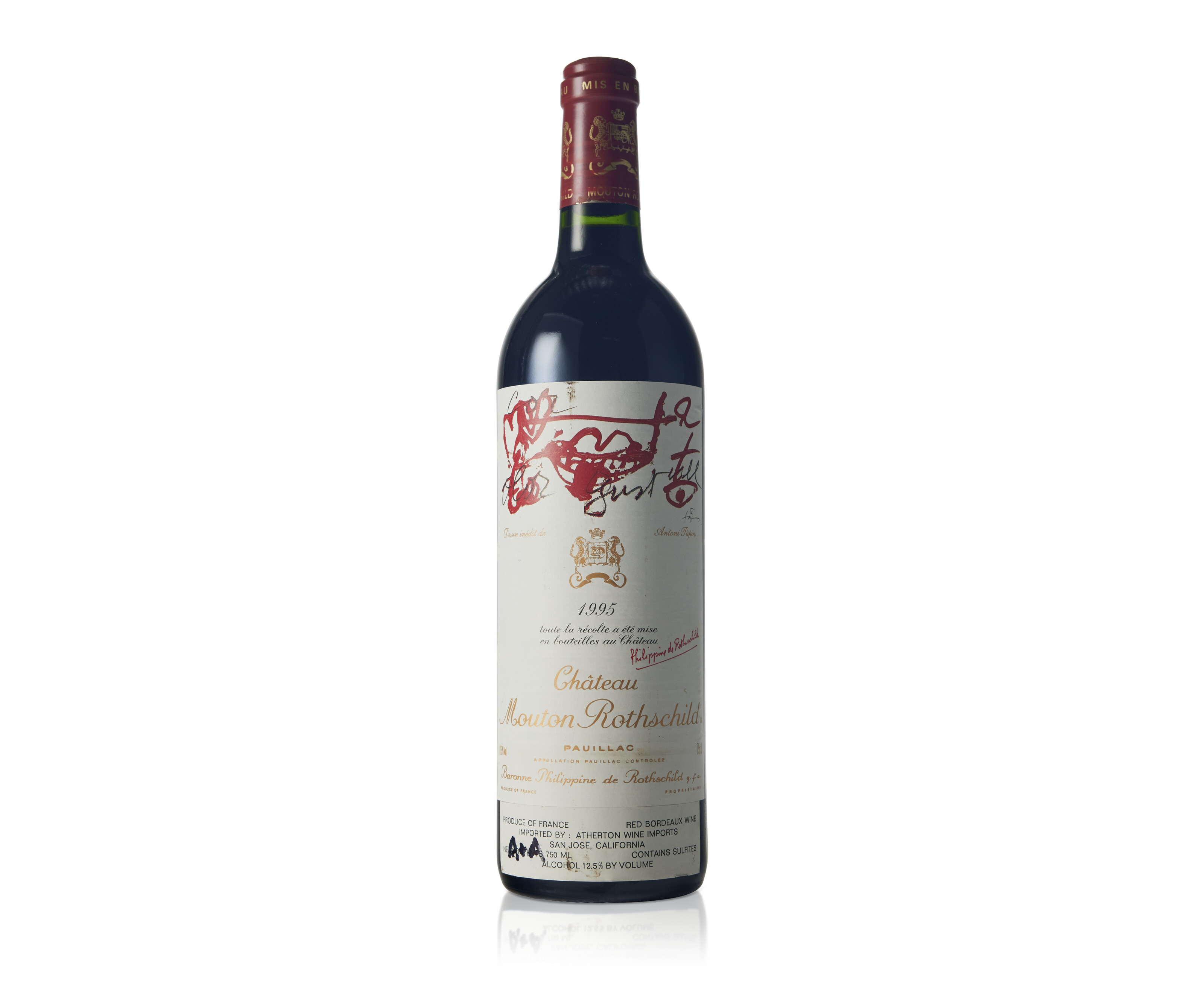 Château Mouton Rothschild 1995, Premier Cru Classé, Pauillac One depressed  corkBin-soiled labels, one pen markedLevels one into neck and one base of  neckPurchased from respected California wine merchants and stored in  custom-built, temperature 