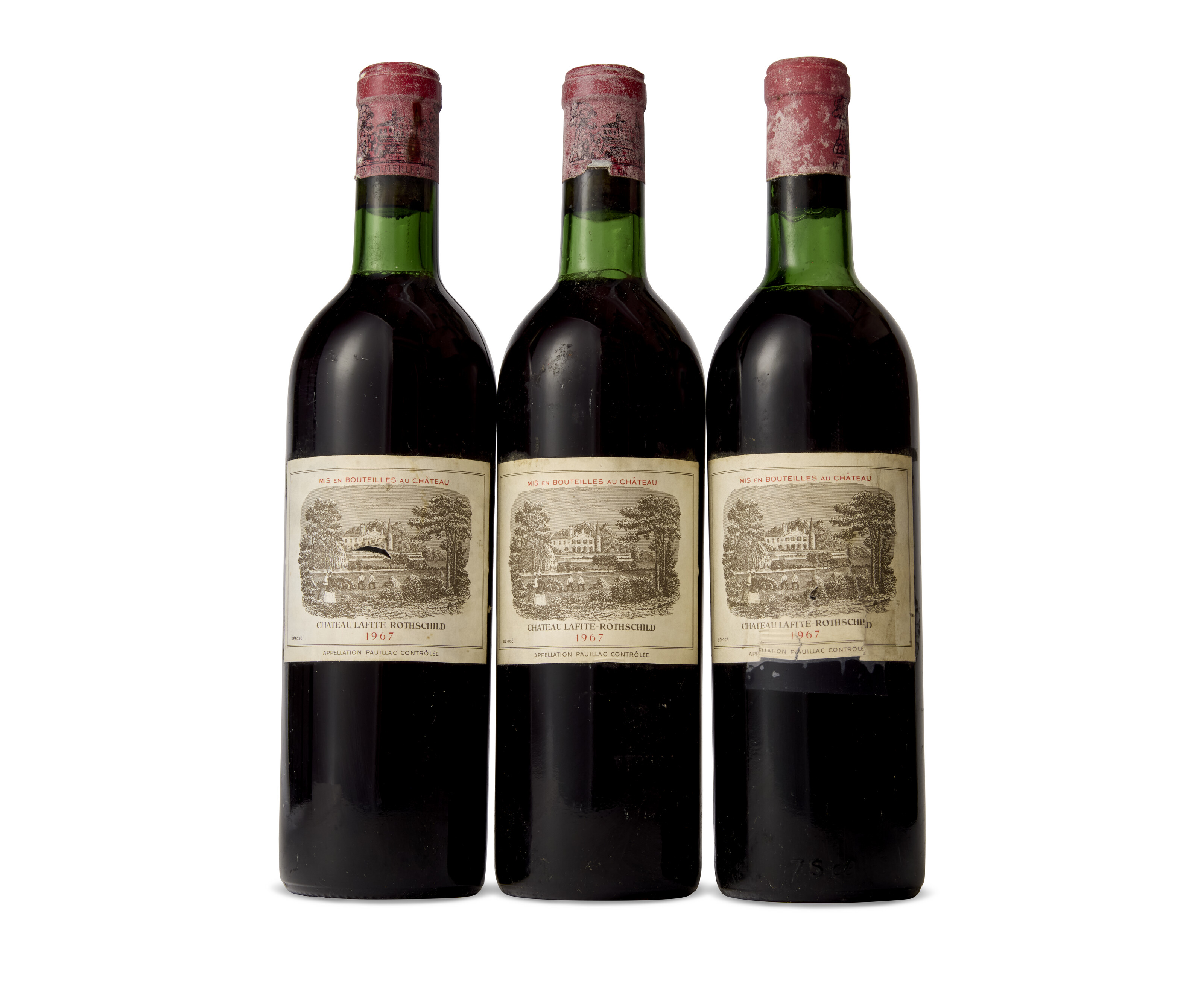 Château Lafite Rothschild 1967, Pauillac, 1er Cru Classé u.2bn, 1ts, binsoiled labels, one