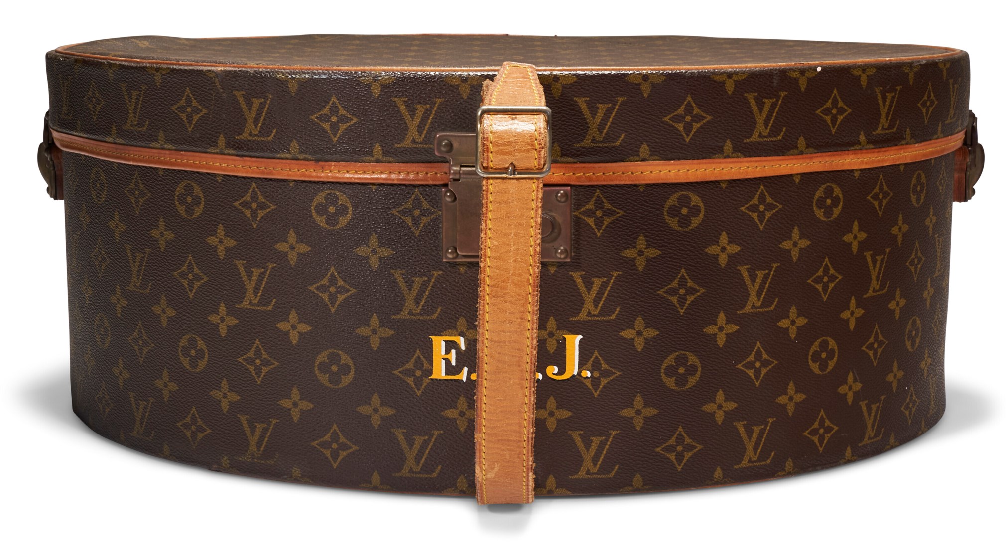 A PERSONALIZED MONOGRAM COATED CANVAS BOÎTE À CHAPEAUX 50 HAT BOX