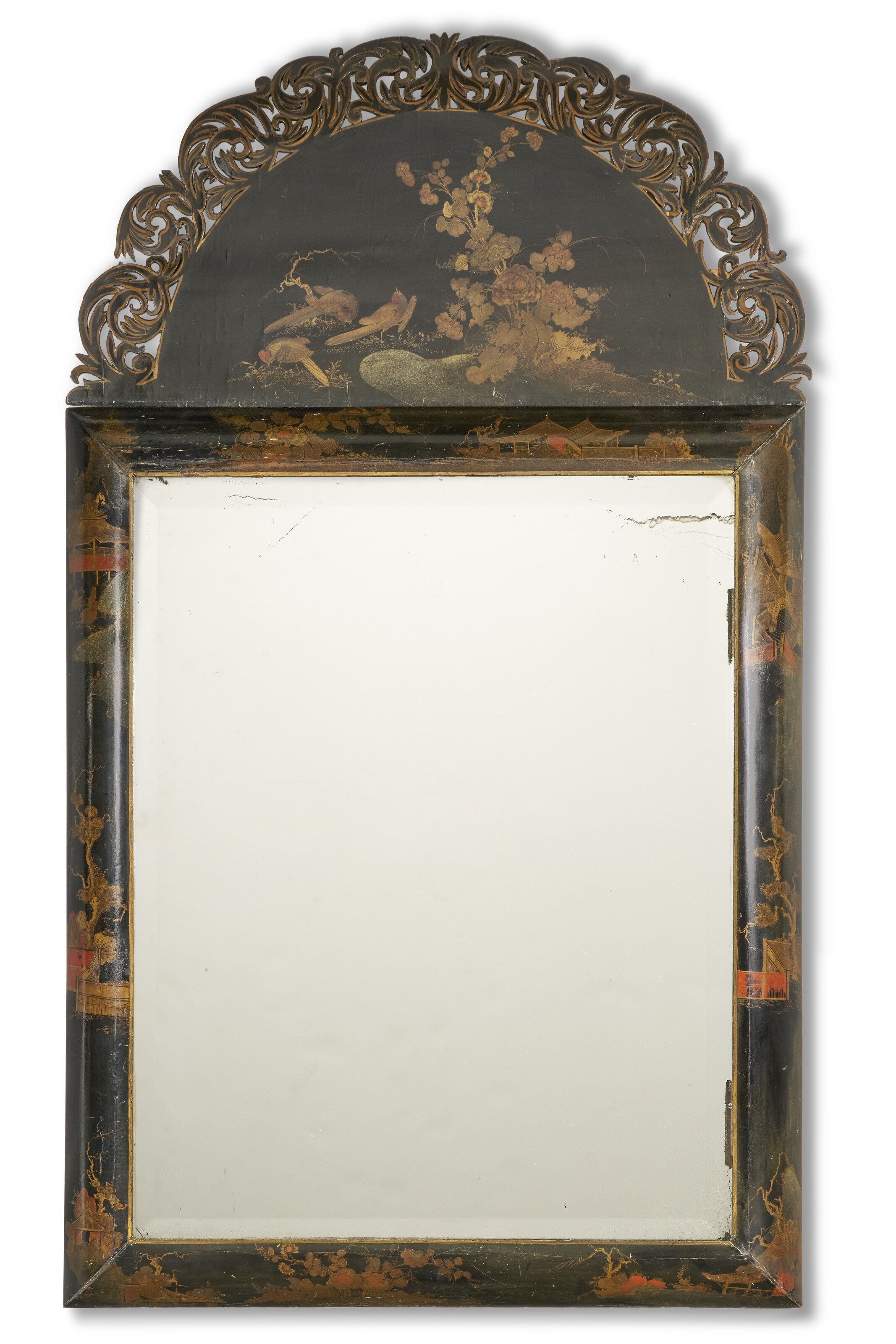 A WILLIAM AND MARY BLACK-AND-GILT JAPANNED MIRROR, CIRCA 1690