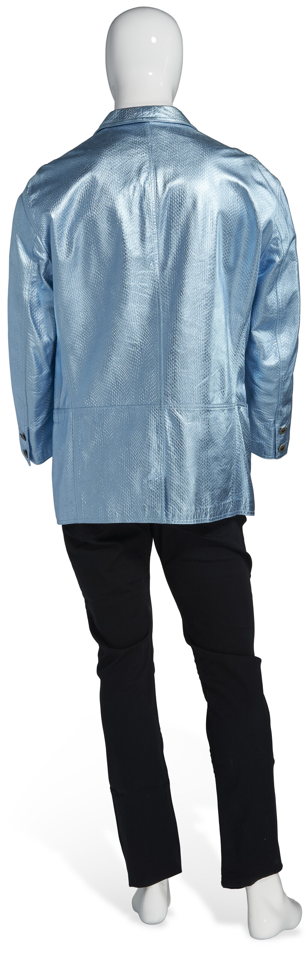 A METALLIC SKY BLUE LEATHER JACKET, GIANNI VERSACE, CIRCA 1996 