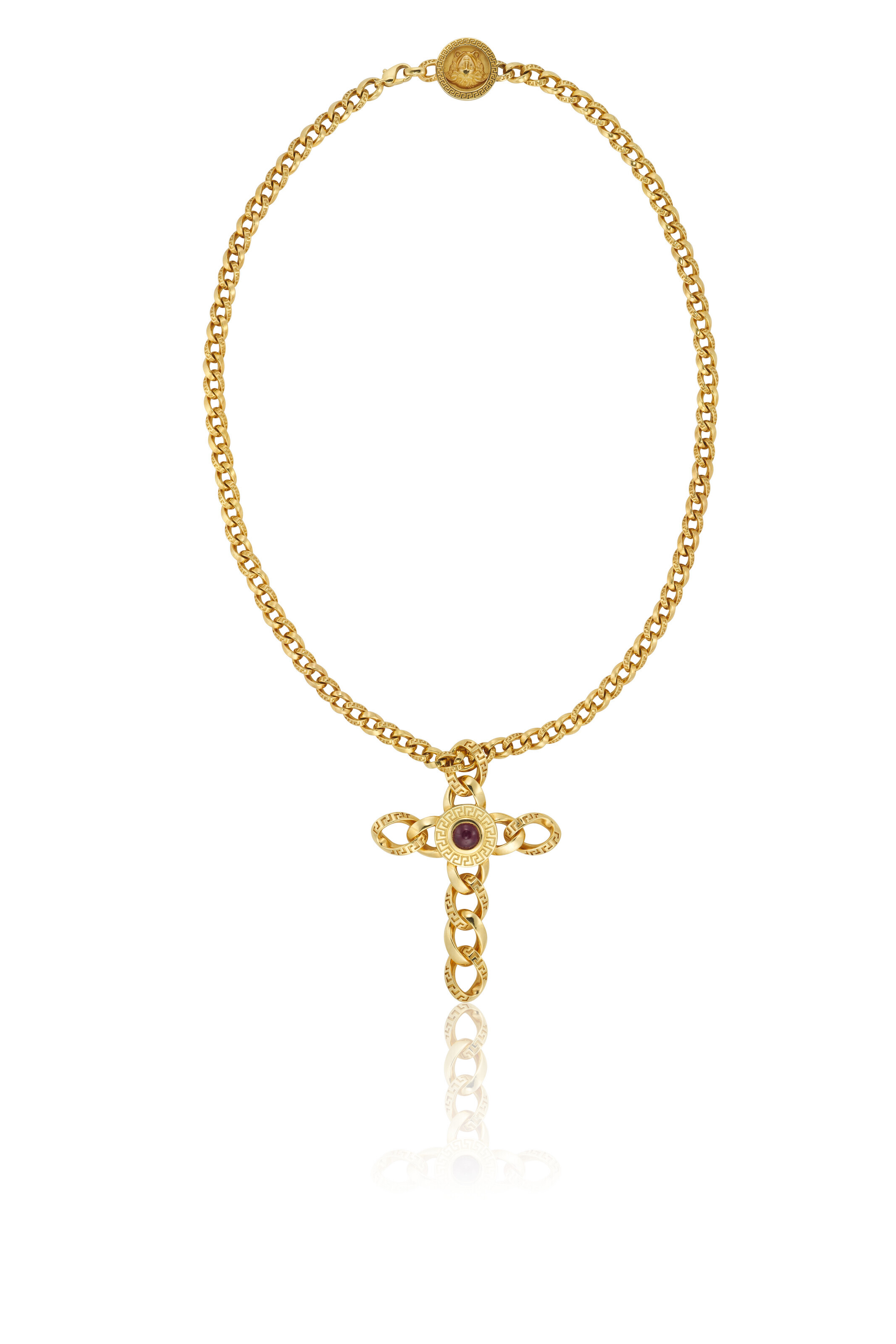 VERSACE RUBY AND YELLOW GOLD CROSS PENDANTNECKLACE, Christie’s