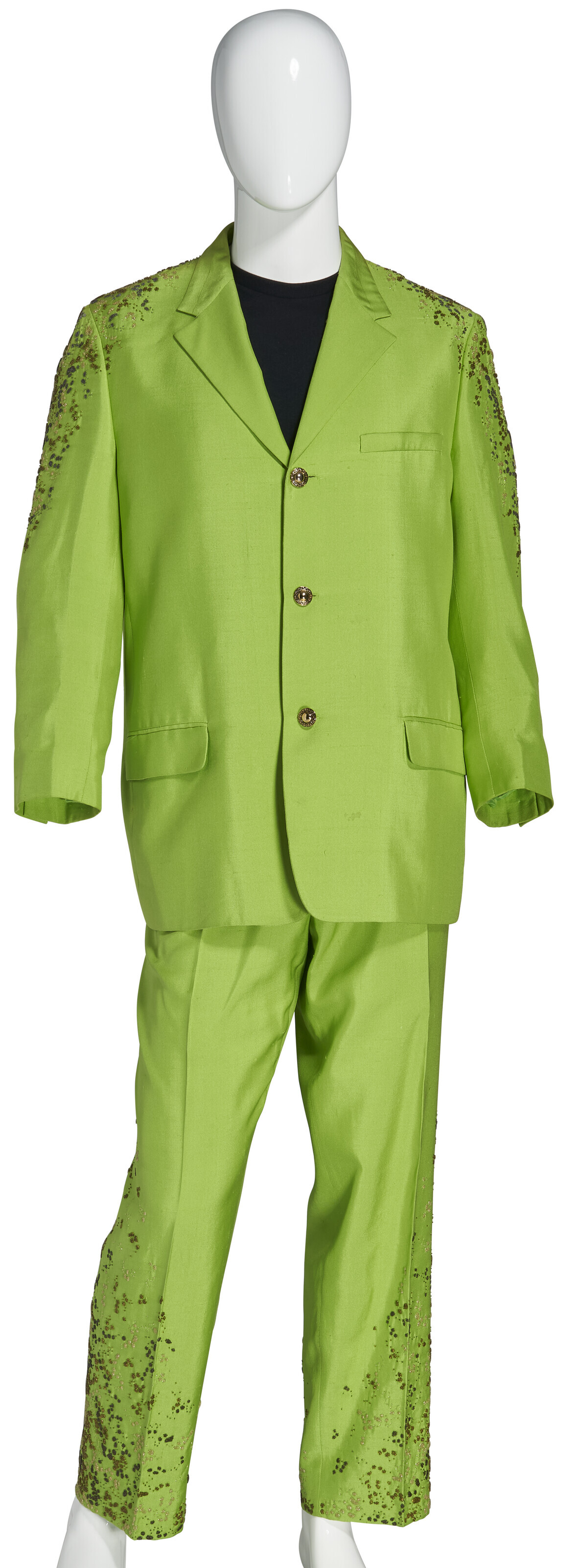 A LIME GREEN LINEN SUIT WITH BEADED DETAILS, GIANNI VERSACE, CIRCA