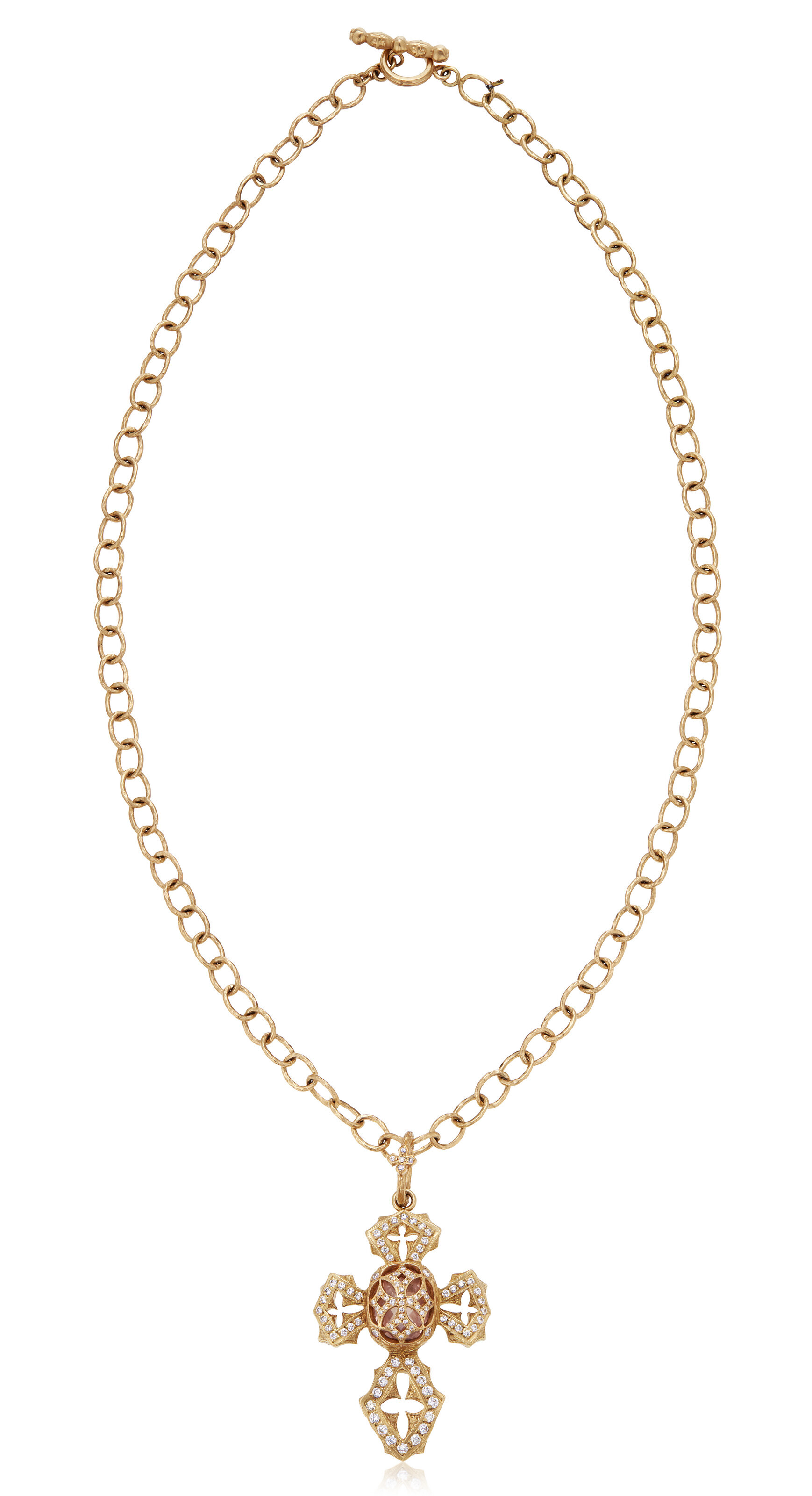 LOREE RODKIN DIAMOND AND ROSE QUARTZ CROSS PENDANT-NECKLACE 