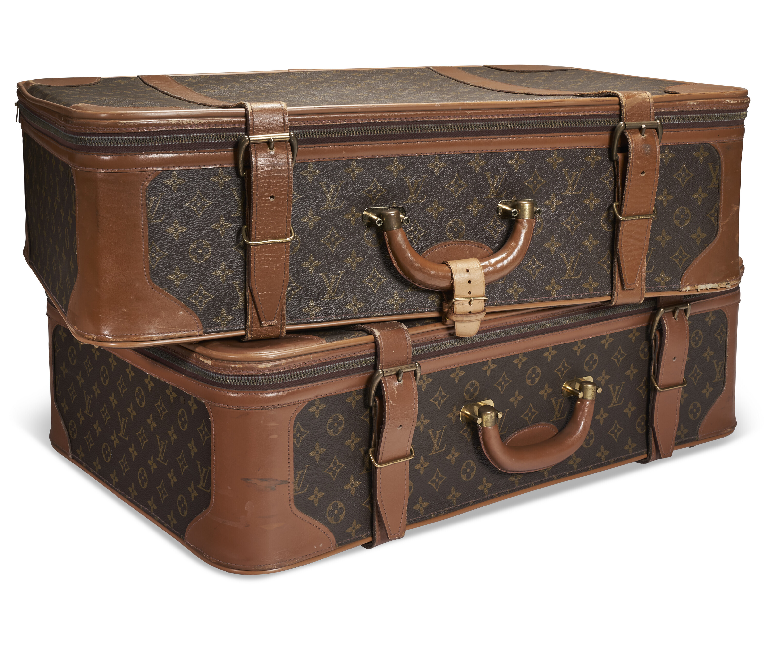 A SET OF TWO VINTAGE MONOGRAM CANVAS SUITCASES, LOUIS VUITTON BY