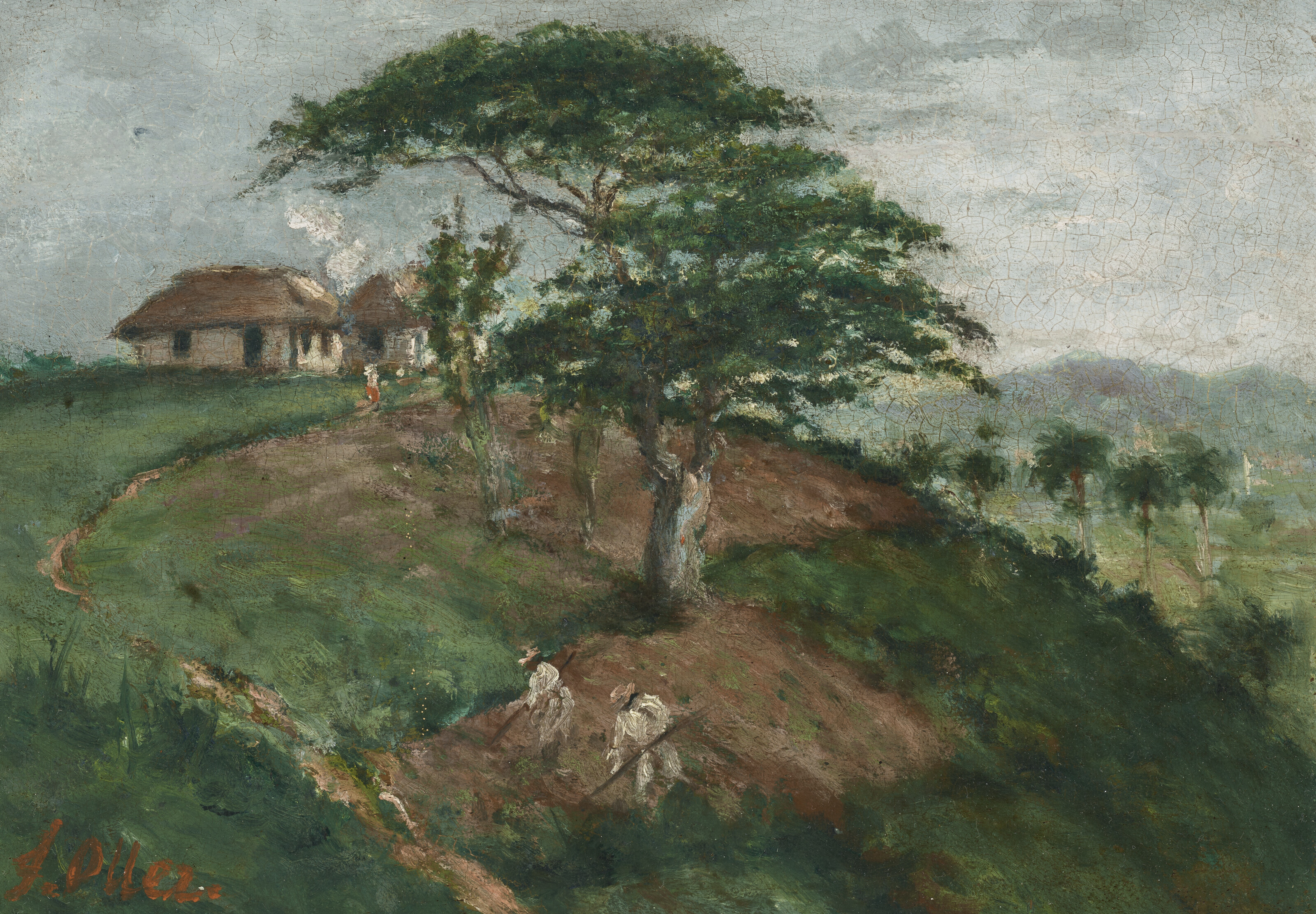 【ふるさと割】 FRANCISCO OLLER (1933-1917), Paisaje de jíbaros aranda la アート・デザイン・音楽