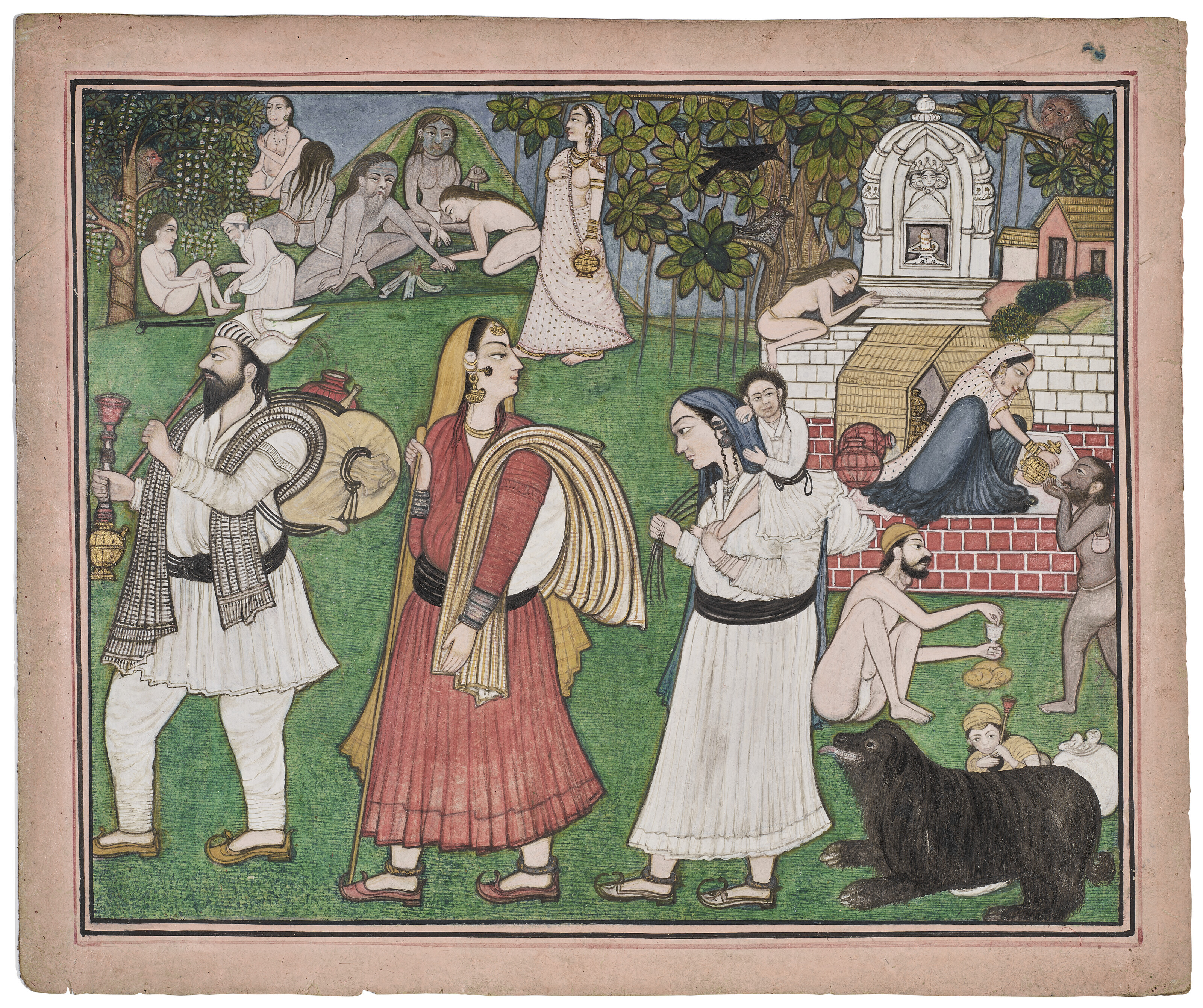 インド細密画 KANGRA PAINTINGS ポートフォリオ A PAINTING OF GADDI TRIBES PEOPLE, INDIA, PAHARI, KANGRA