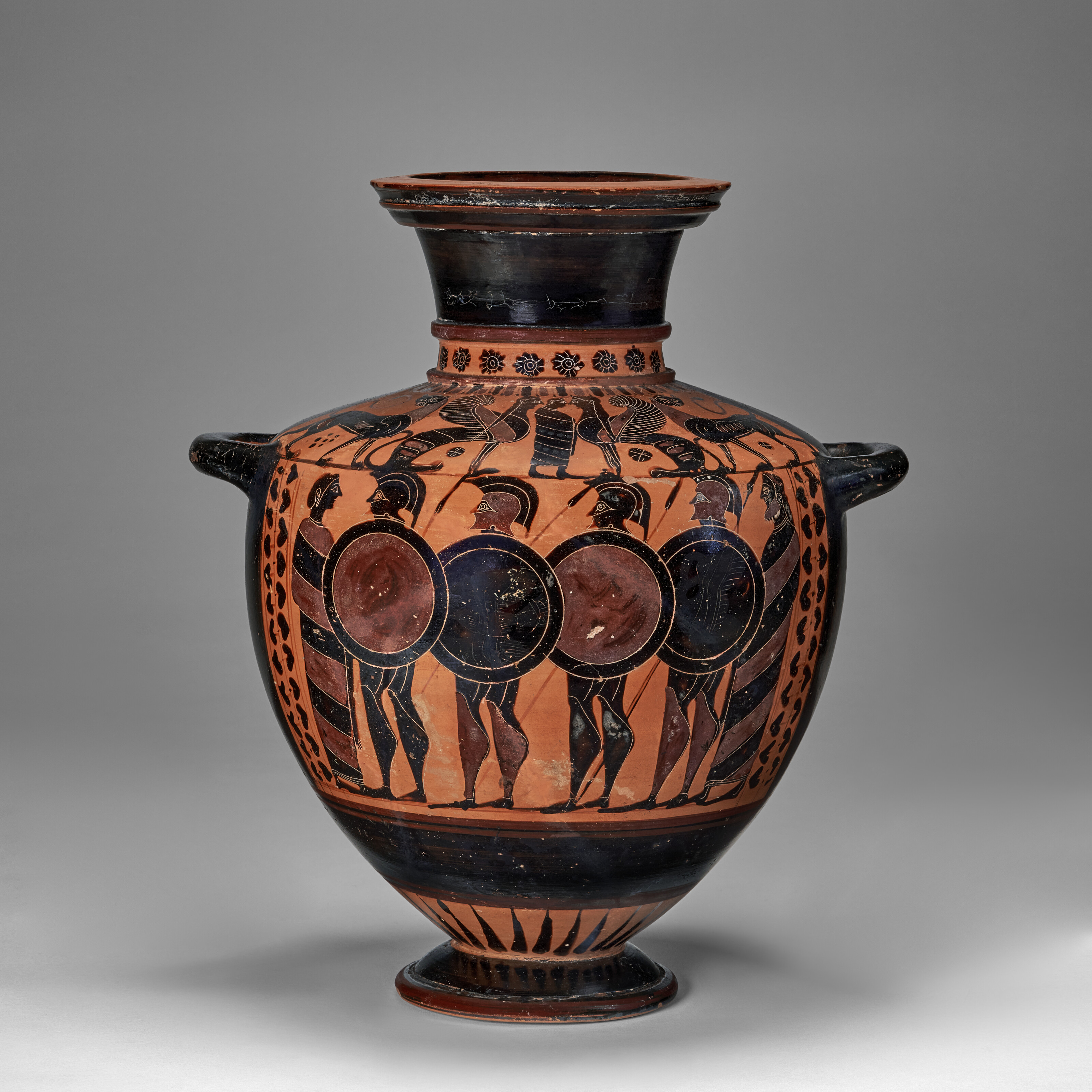 An attic black-figured hydria, attributed to the painter of Louvre f6, c. 550 BC, sold for $88,200 on 8 October 2024 at Christie’s in New York