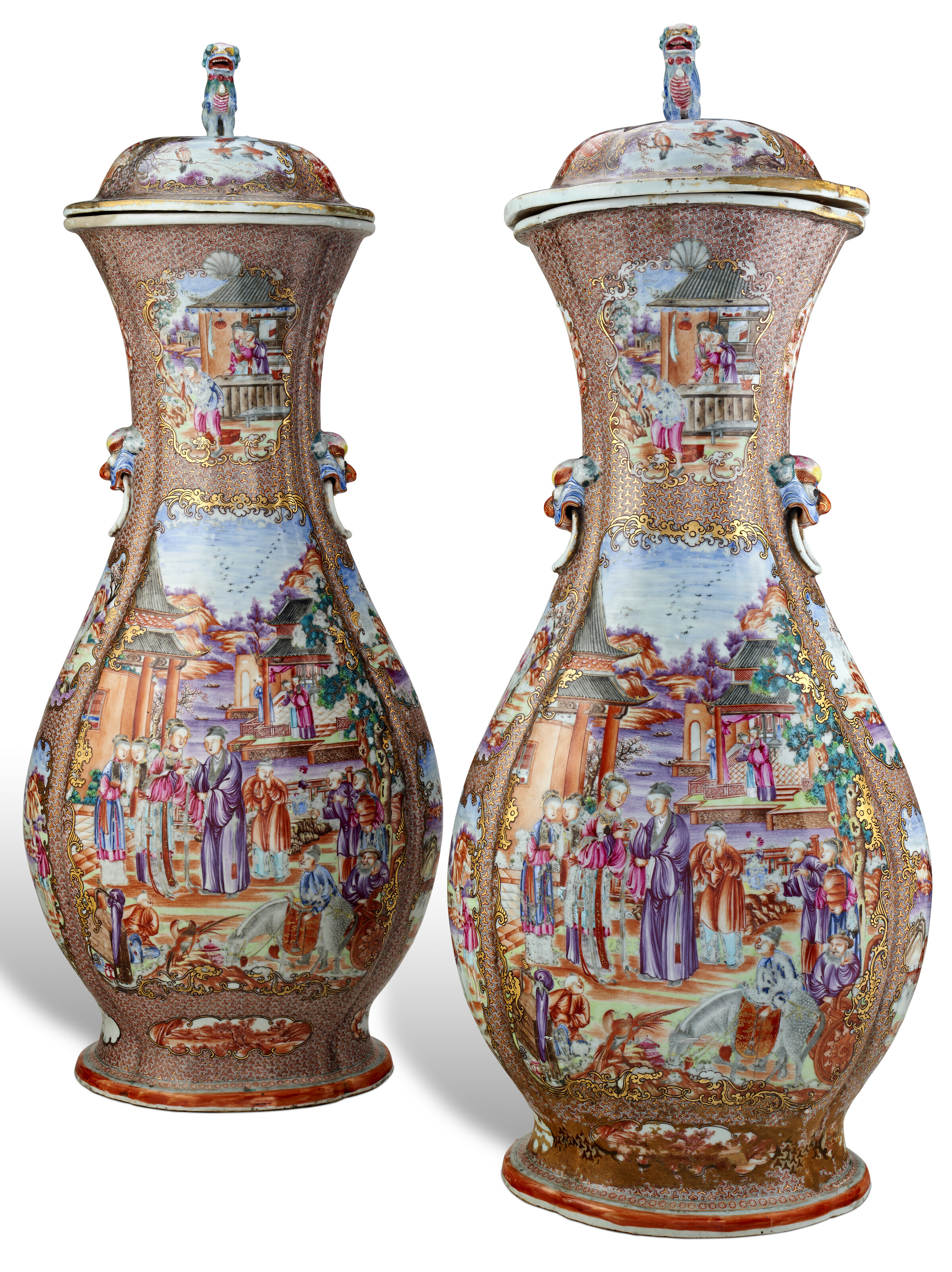 Pair of Large Chinese Export Covered Vases