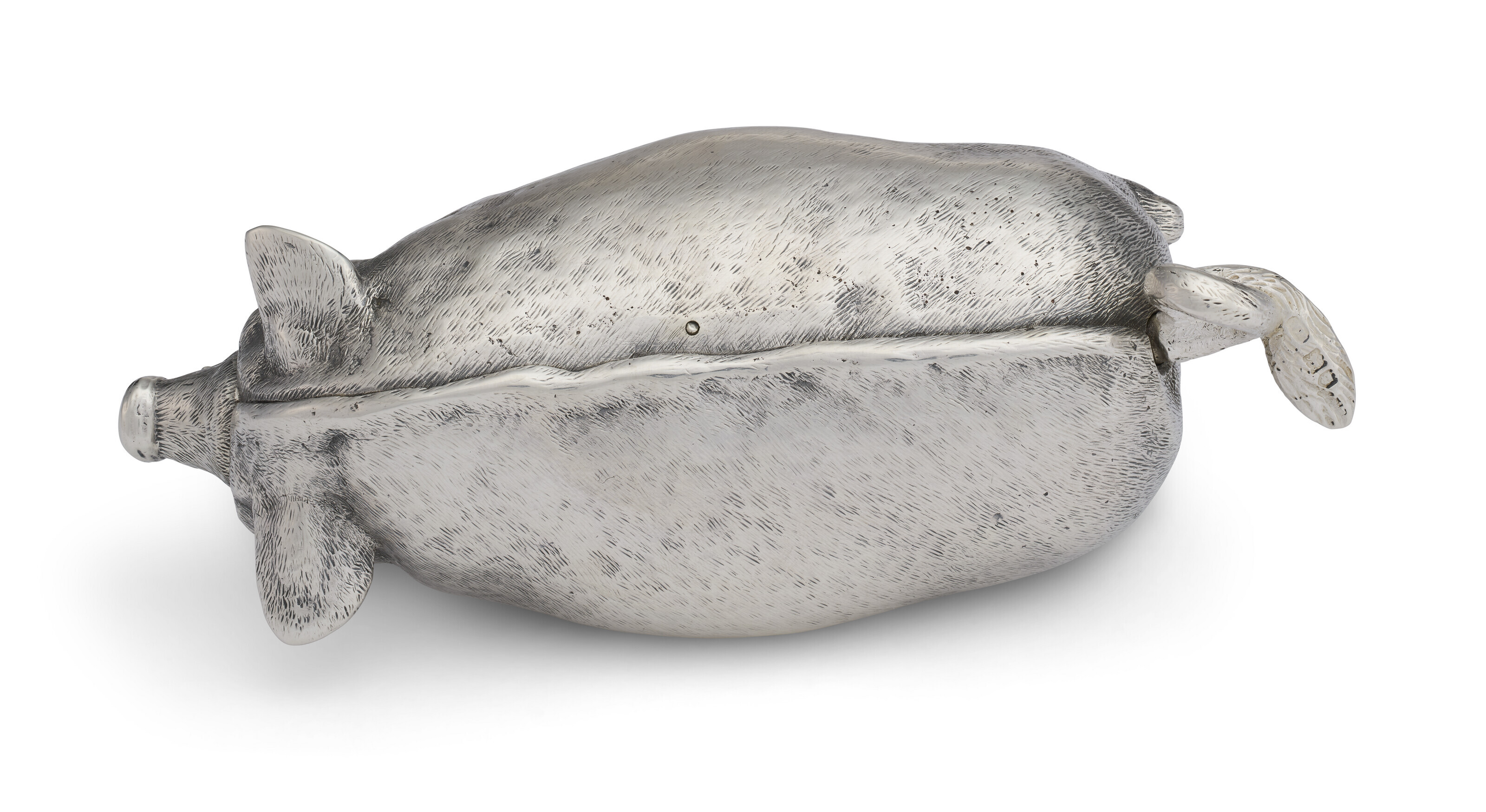A GEORGE V SILVER PIG-FORM NOVELTY TABLE BELL, MARK OF WILLIAM