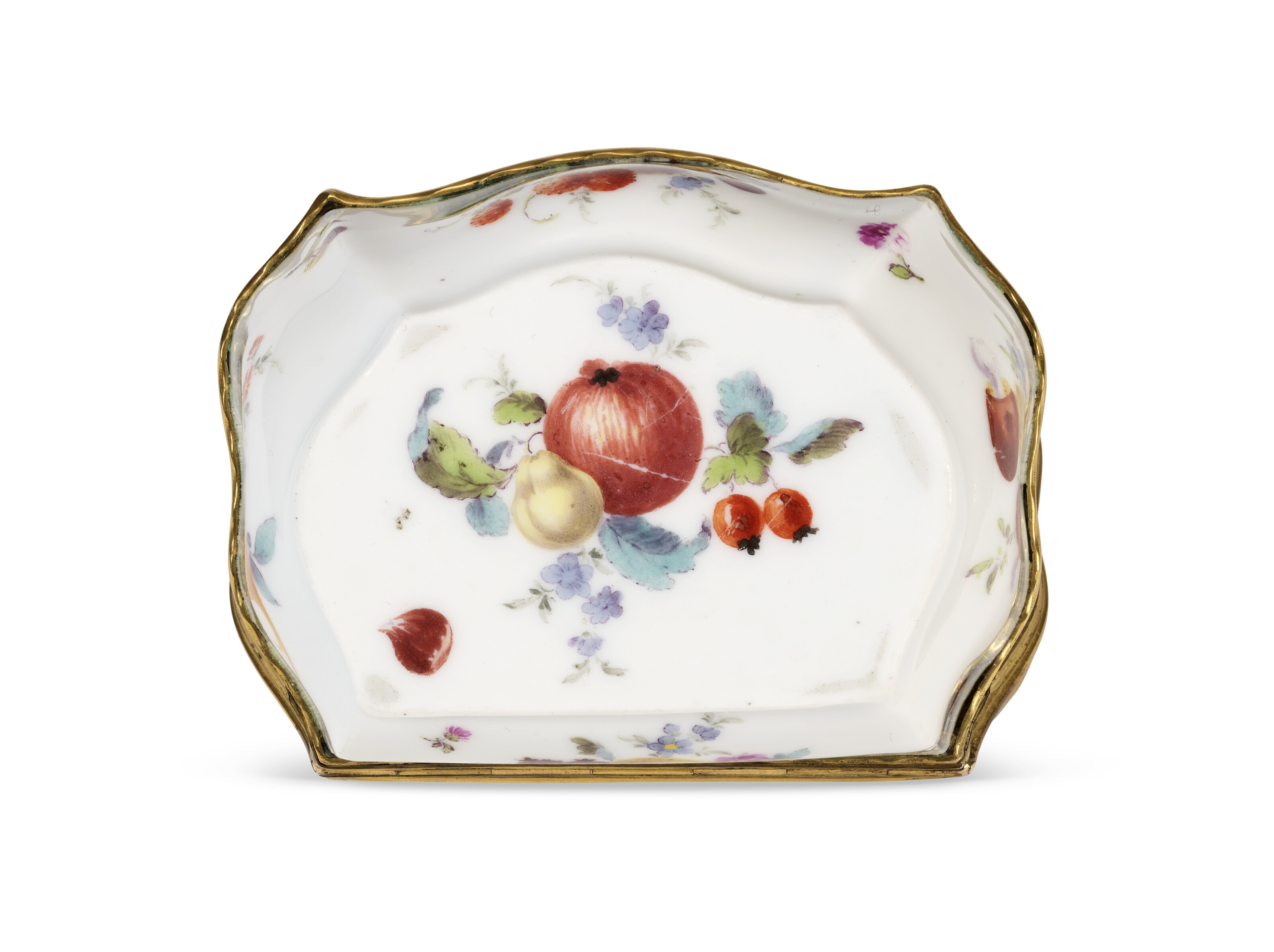 A GILT-METAL-MOUNTED MEISSEN PORCELAIN 'COMMEDIA DELL'ARTE' SNUFF