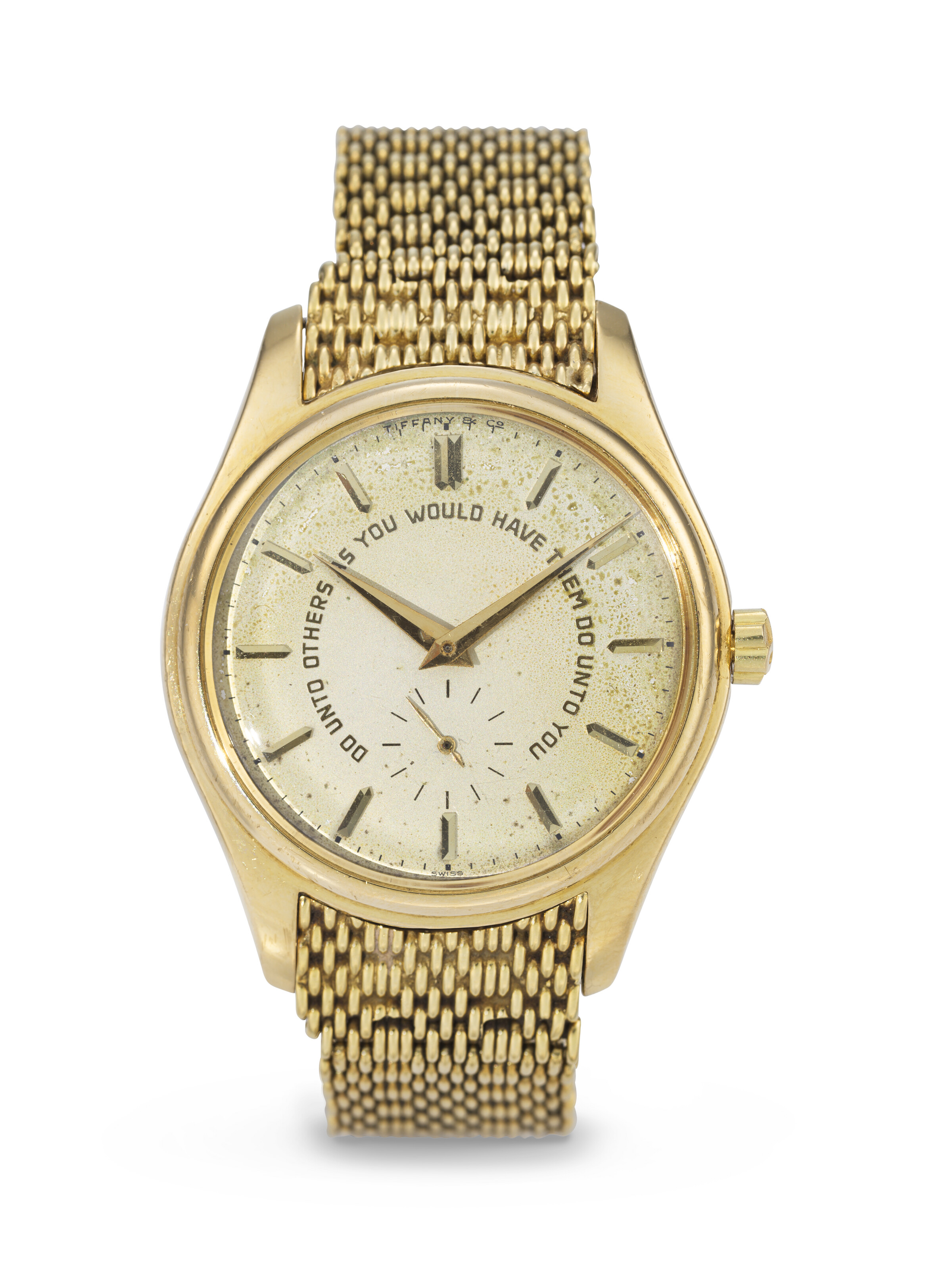 PATEK PHILIPPE. A HISTORICALLY IMPORTANT AND EXTREMELY RARE 18K GOLD AUTOMATIC WRISTWATCH WITH GOLDEN RULE DIAL AND BRACELET MADE BY TIFFANY CO. FOR U.S. PRESIDENT LYNDON B. JOHNSON SIGNED PATEK PHILI...