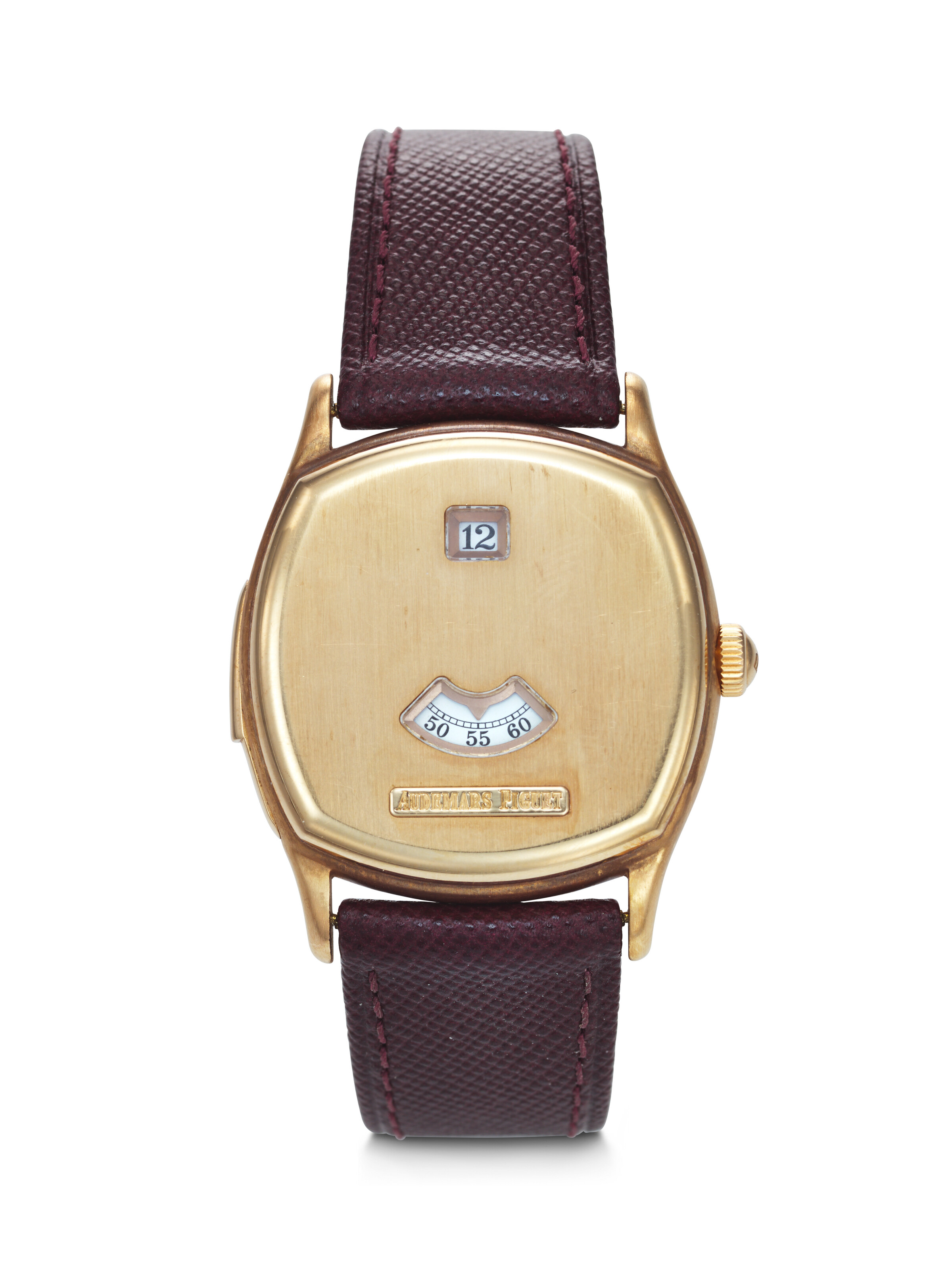 Audemars Piguet. An 18k pink gold limited edition cushion-shaped minute repeating jump hour wristwatch, circa 1996. John Schaeffer model, ref. 25798, case no. D68121, no. 24/25. Sold for $138,600 on 9 December 2024 at Christie's in New York