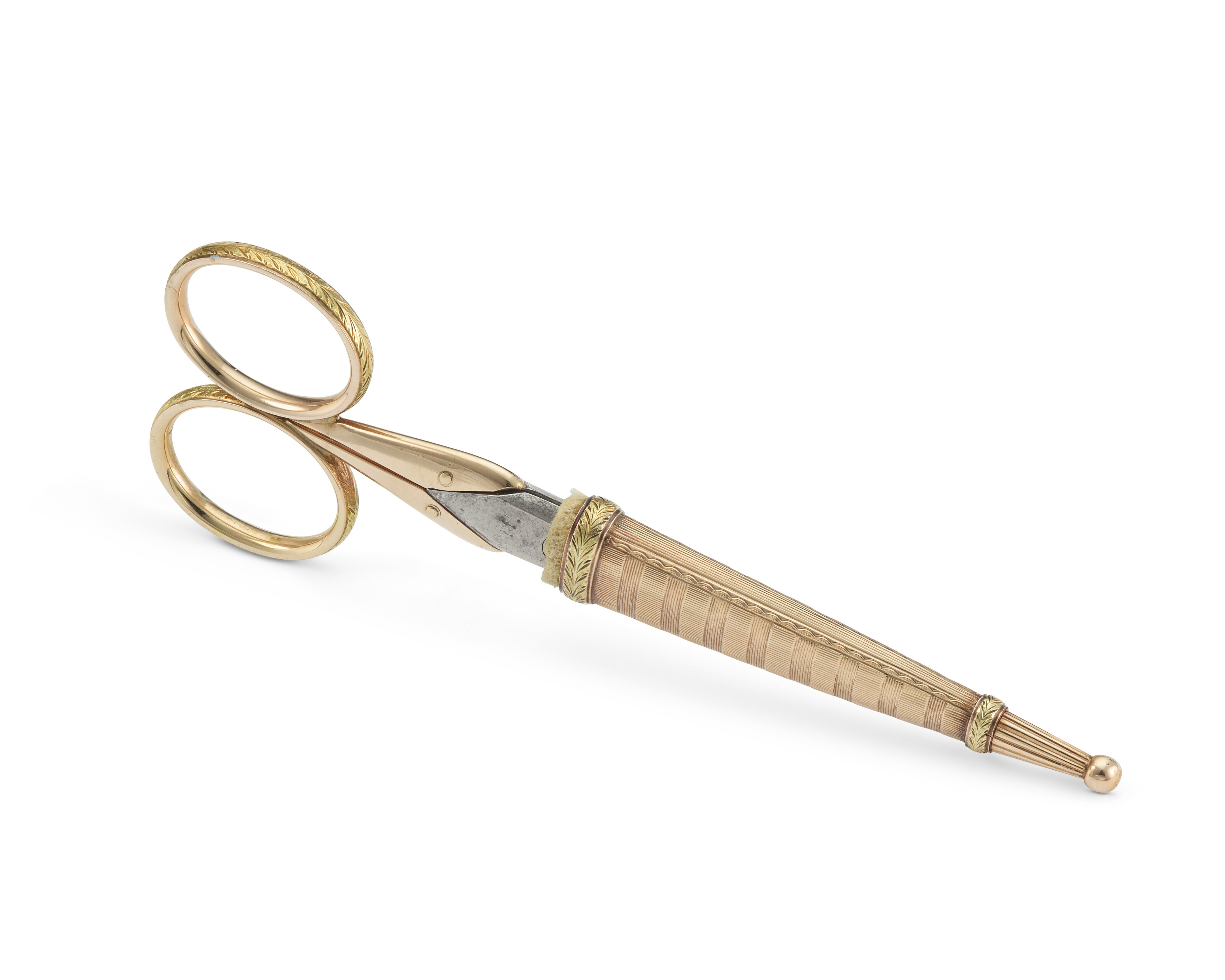 AN IMPERIAL PAIR OF TWO-COLOR GOLD-MOUNTED SCISSORS, BY FABERGÉ ...