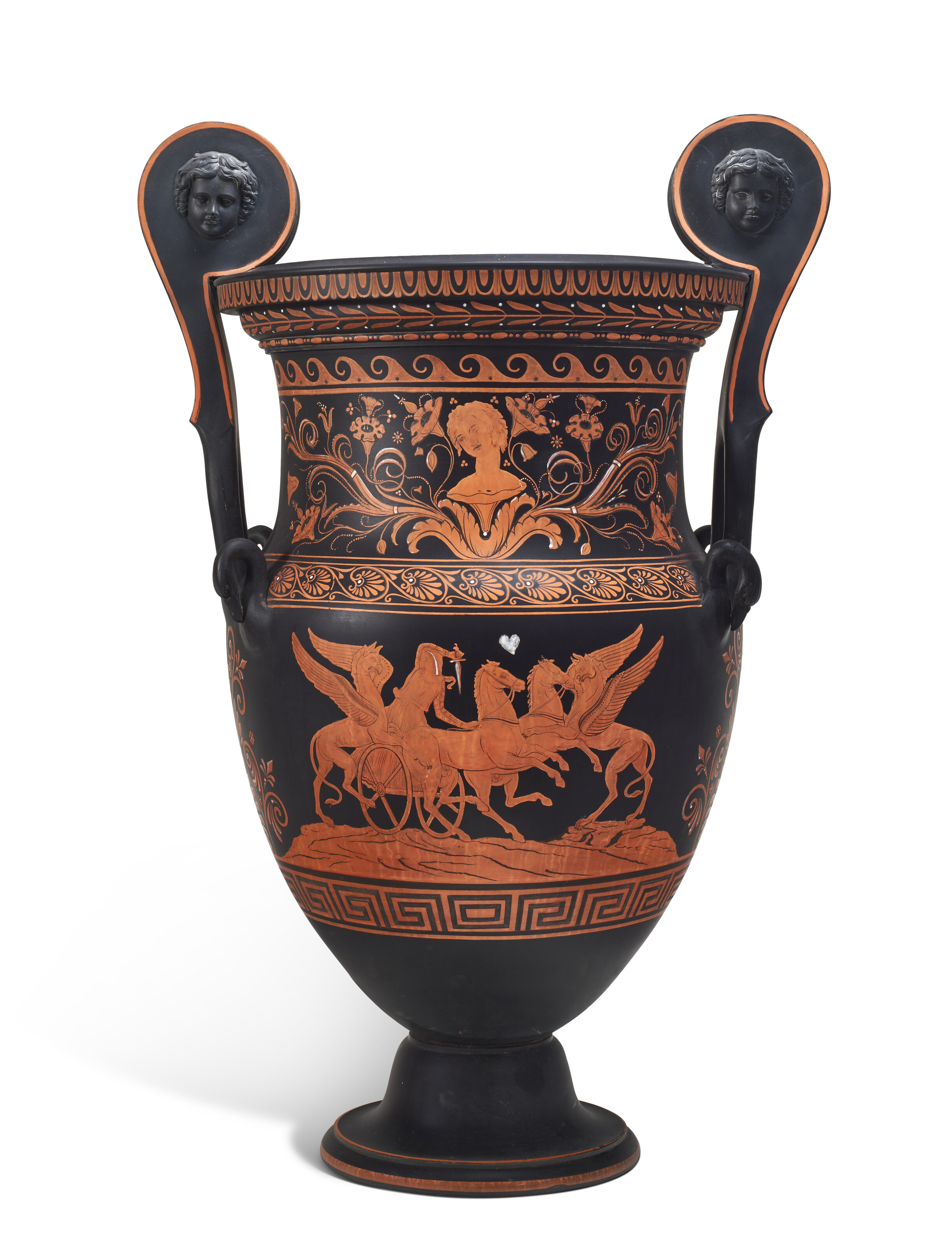 A VERY LARGE WEDGWOOD BLACK BASALT 'ENCAUSTIC' DECORATED 'VOLUTE
