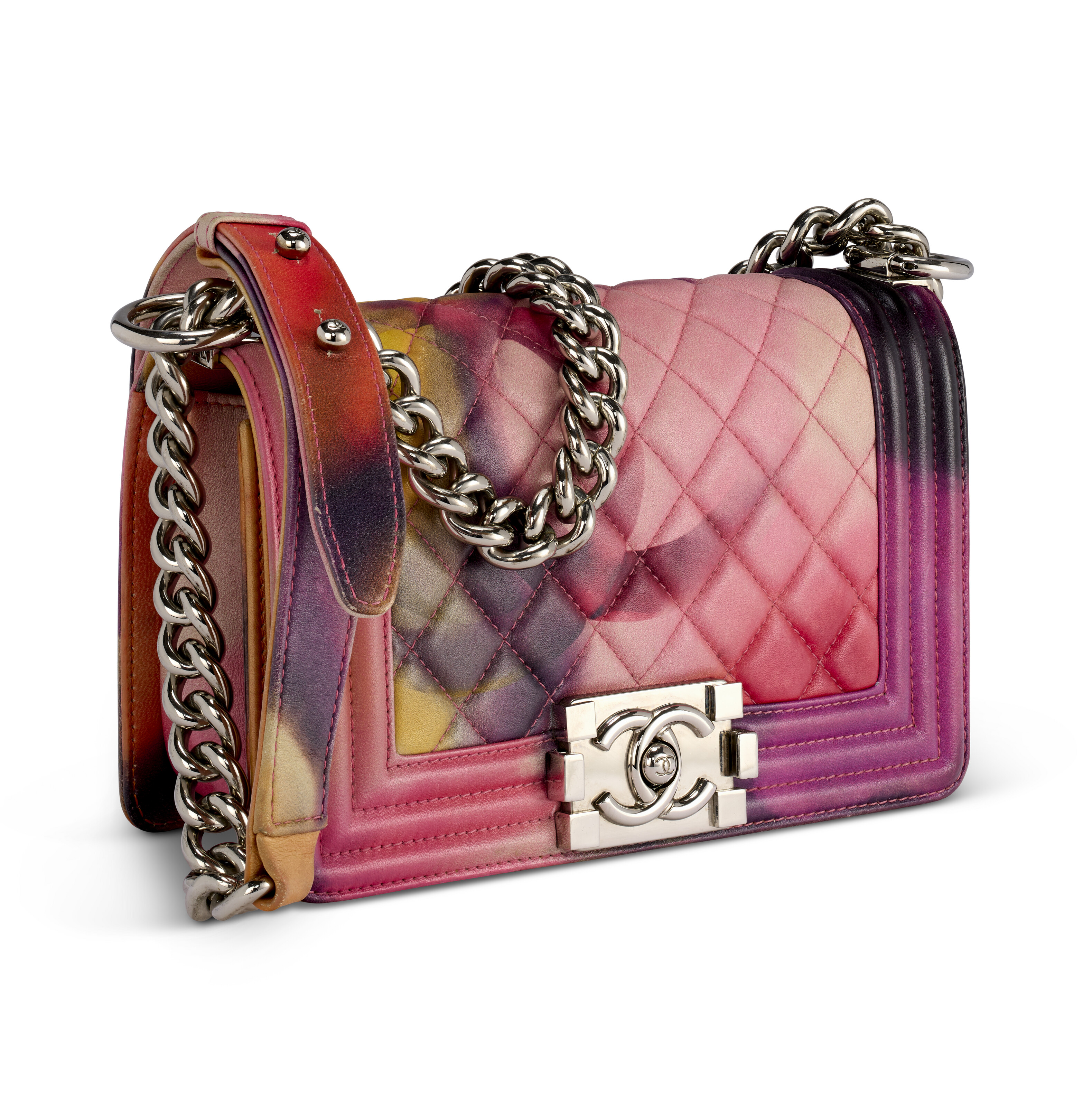 A RUNWAY PINK AND MULTICOLOR QUILTED LAMBSKIN LEATHER FLOWER POWER