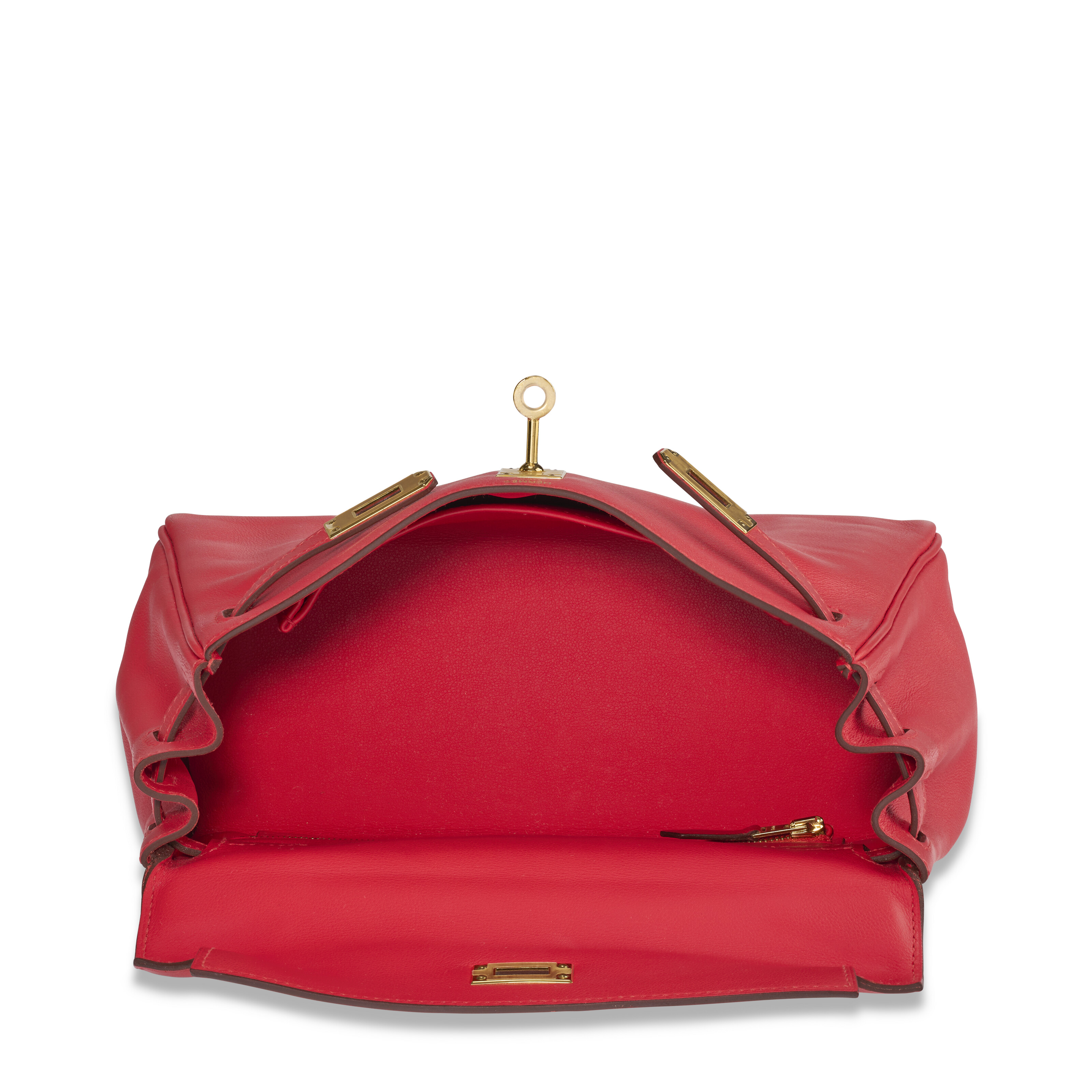 A ROUGE PIVOINE SWIFT LEATHER RETOURNÉ KELLY 25 WITH GOLD HARDWARE