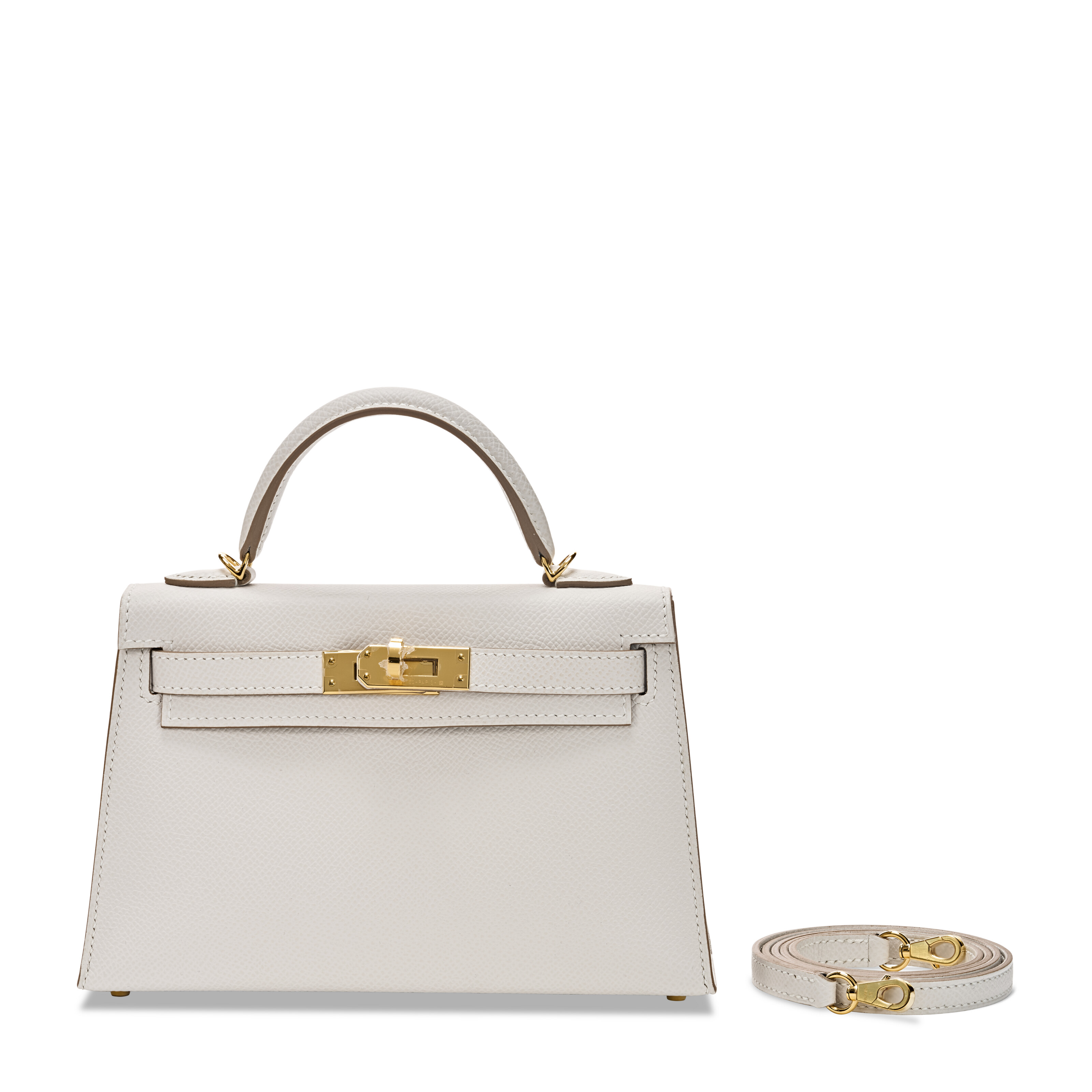 A GRIS PÂLE EPSOM LEATHER MINI KELLY 20 II WITH GOLD HARDWARE