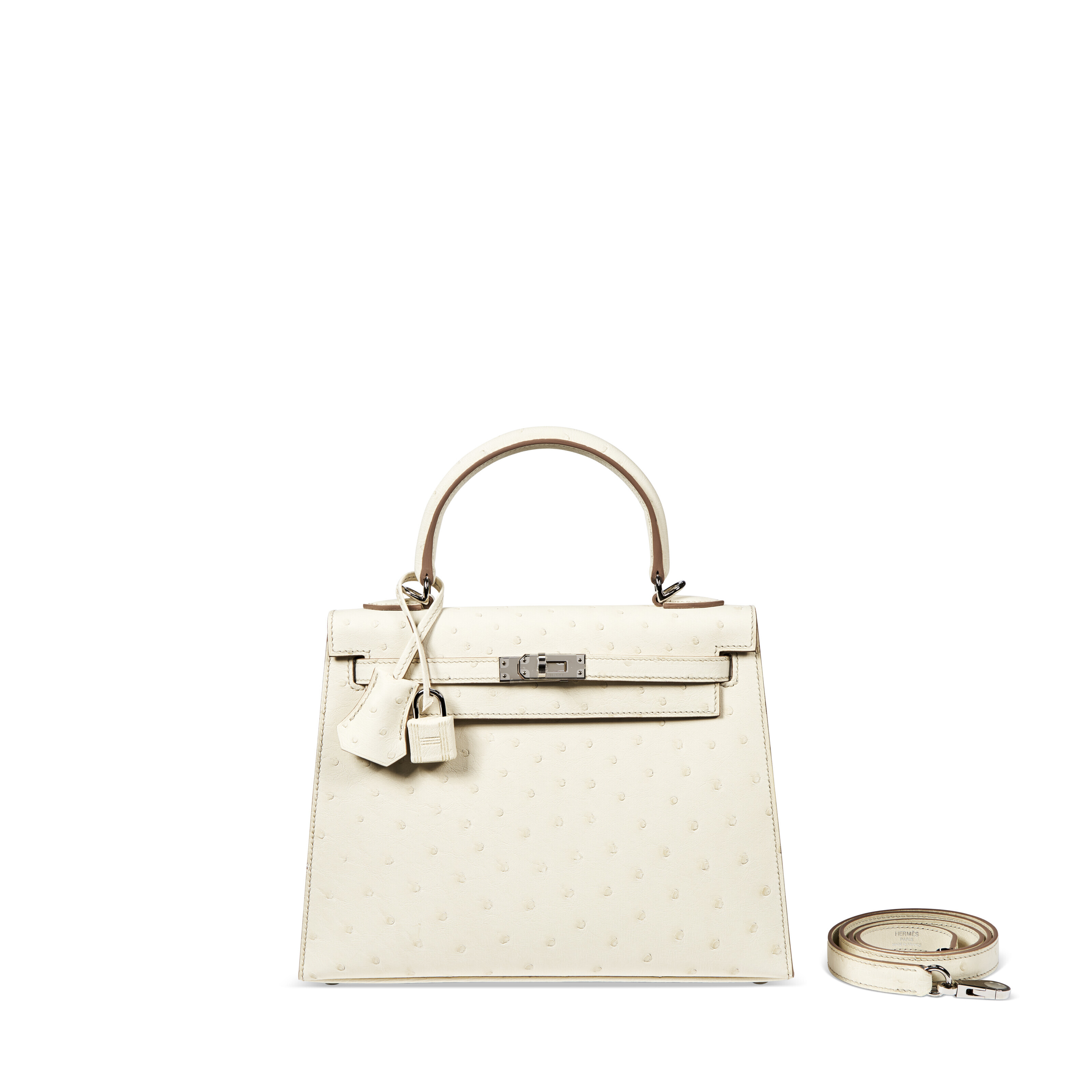 A BÉTON OSTRICH SELLIER KELLY 25 WITH PALLADIUM HARDWARE, HERMÈS