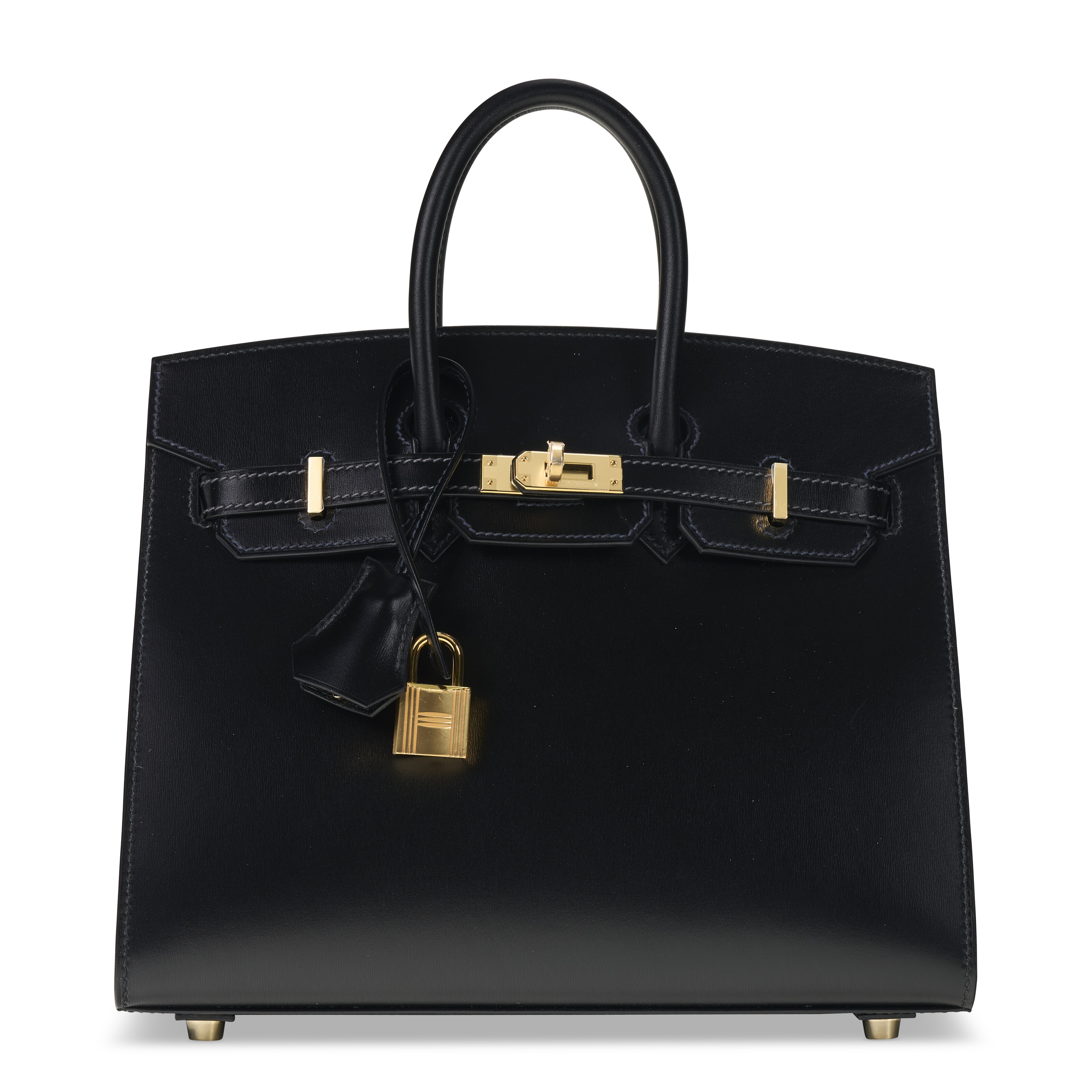 A BLACK CALF BOX LEATHER SELLIER BIRKIN 25 WITH GOLD HARDWARE