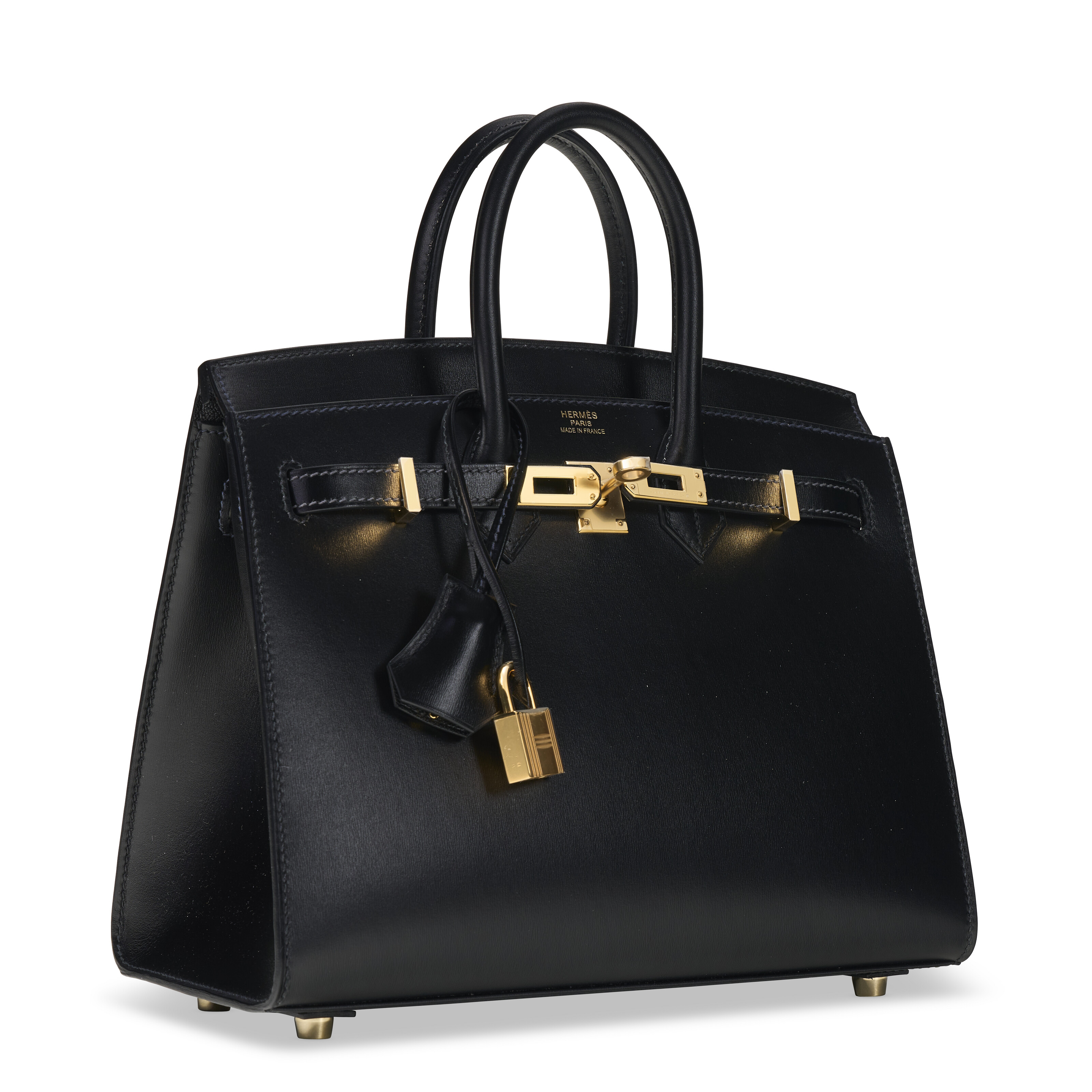 A BLACK CALF BOX LEATHER SELLIER BIRKIN 25 WITH GOLD HARDWARE