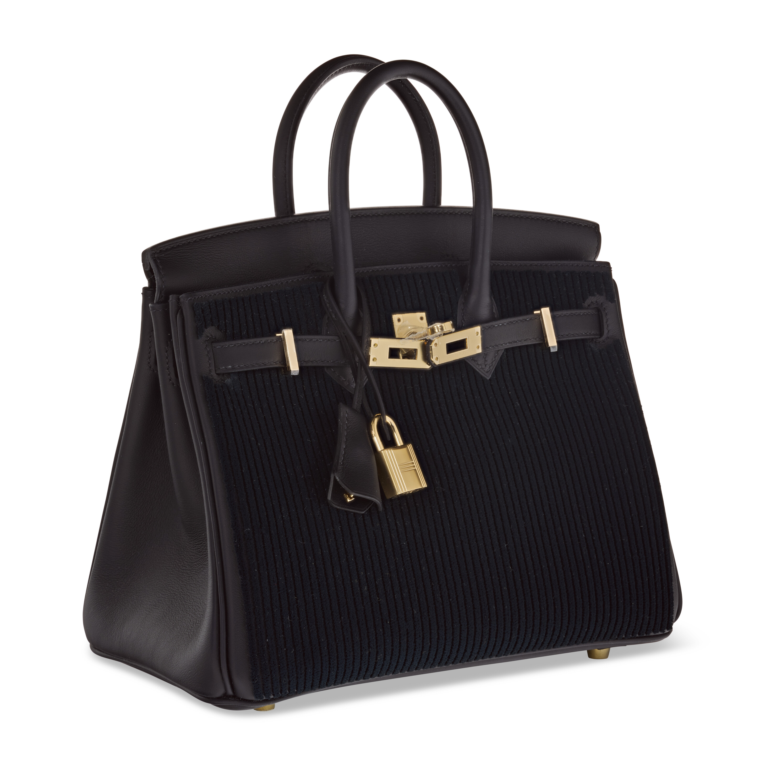 A LIMITED EDITION BLACK SWIFT LEATHER TUFFETAGE COTE A COTE BIRKIN 25 WITH PERMABRASS HARDWARE HERMES 2022 Christie s