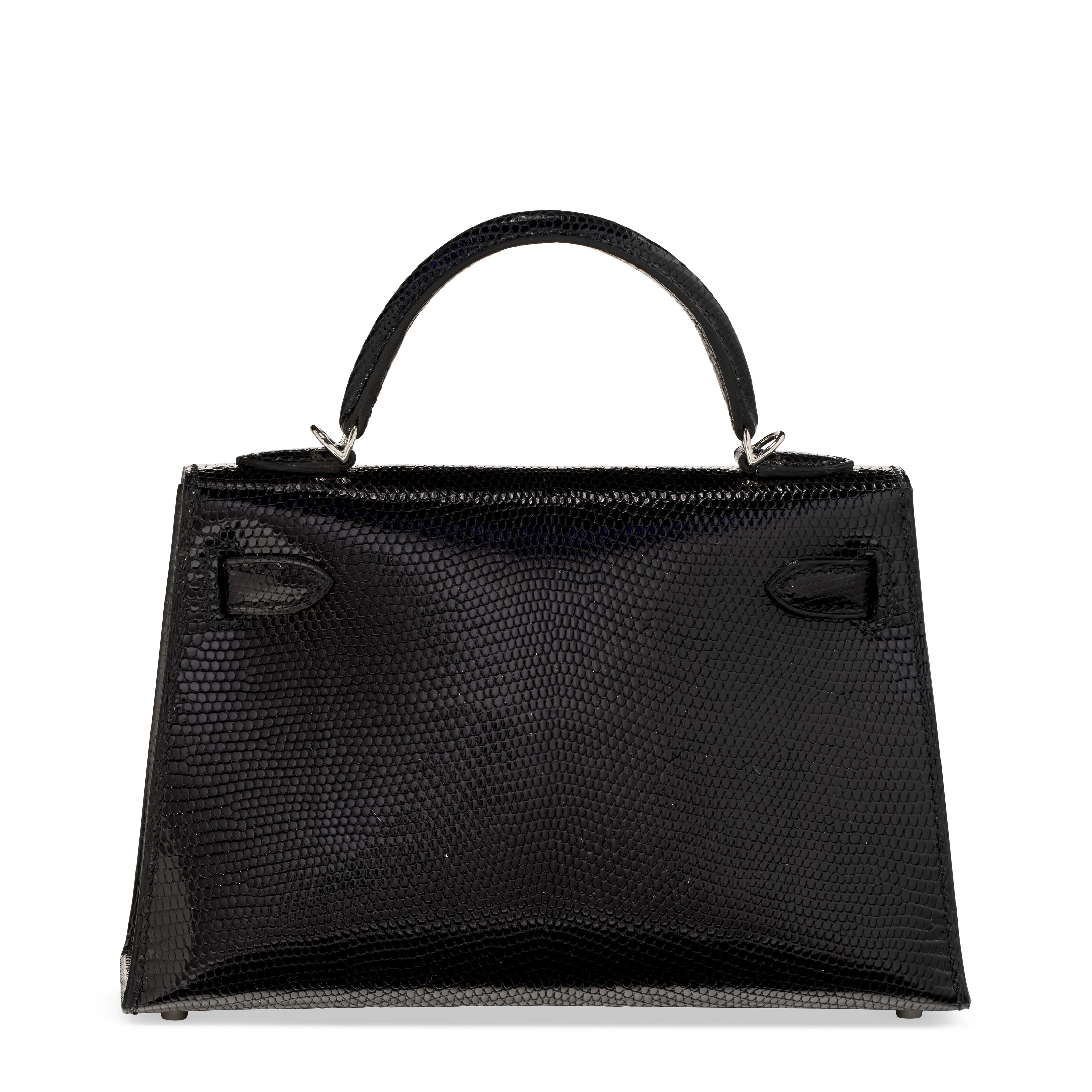 A SHINY BLACK NILOTICUS LIZARD MINI KELLY 20 II WITH PALLADIUM