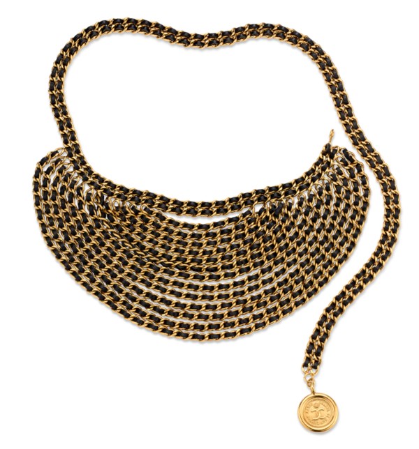 A RARE, RUNWAY LAMBSKIN LEATHER 15-CHAIN MEDALLION BELT WITH 