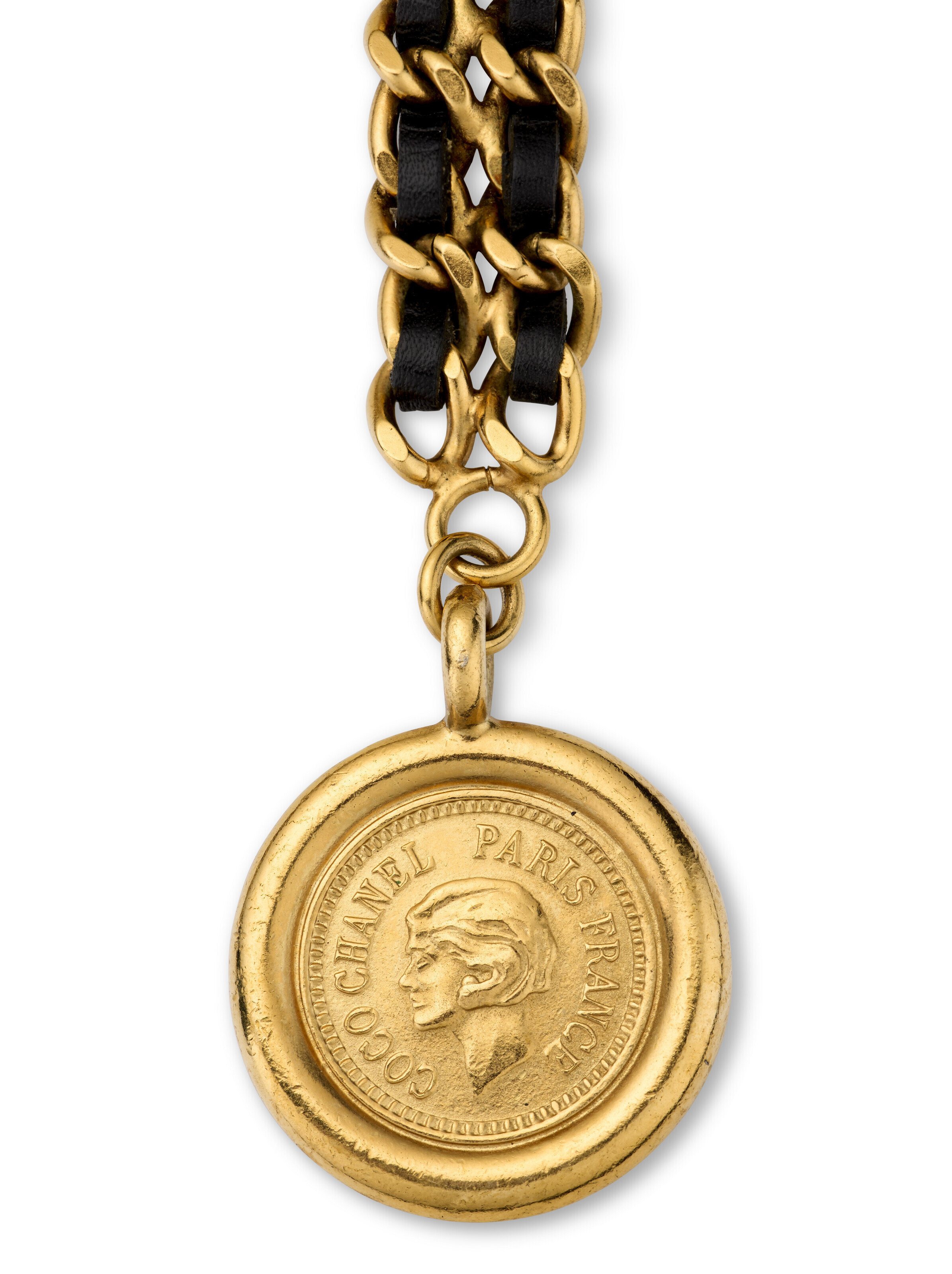 A RARE, RUNWAY LAMBSKIN LEATHER 15-CHAIN MEDALLION BELT WITH  display picture 1