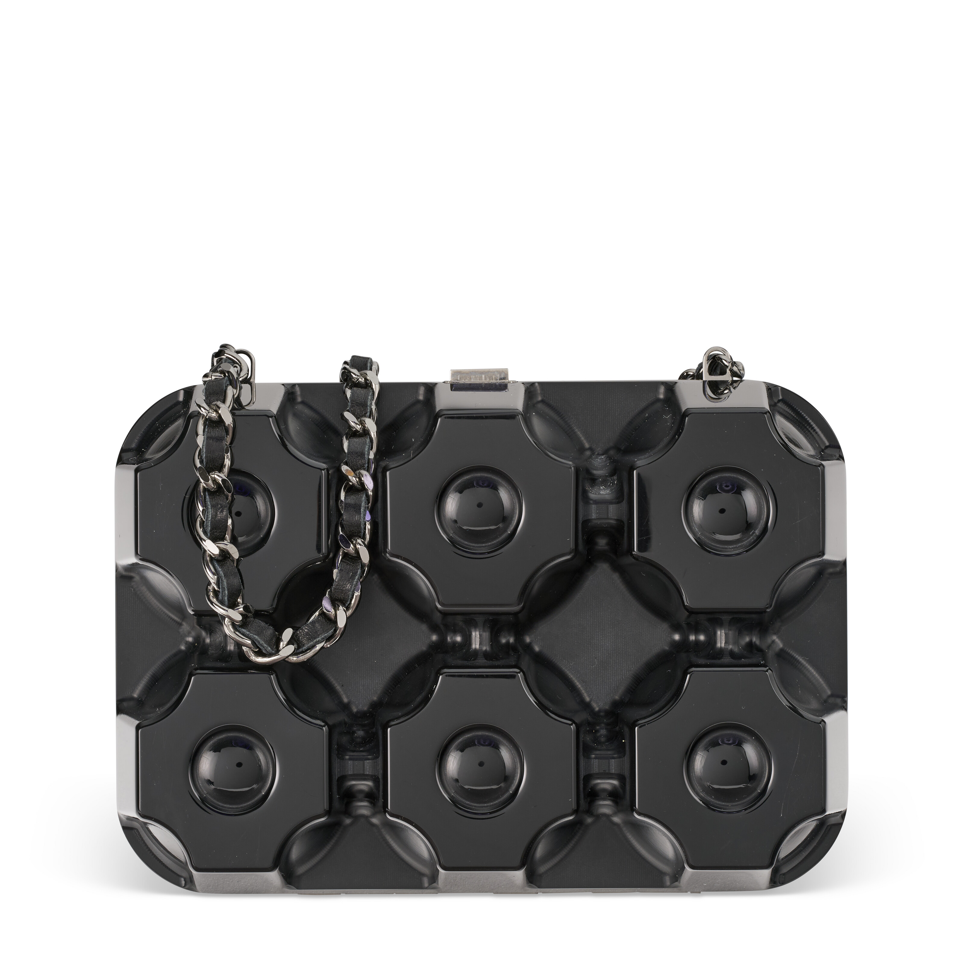 A RARE, RUNWAY BLACK PLEXIGLASS SUPERMARKET EGG CARTON JEWELRY BOX