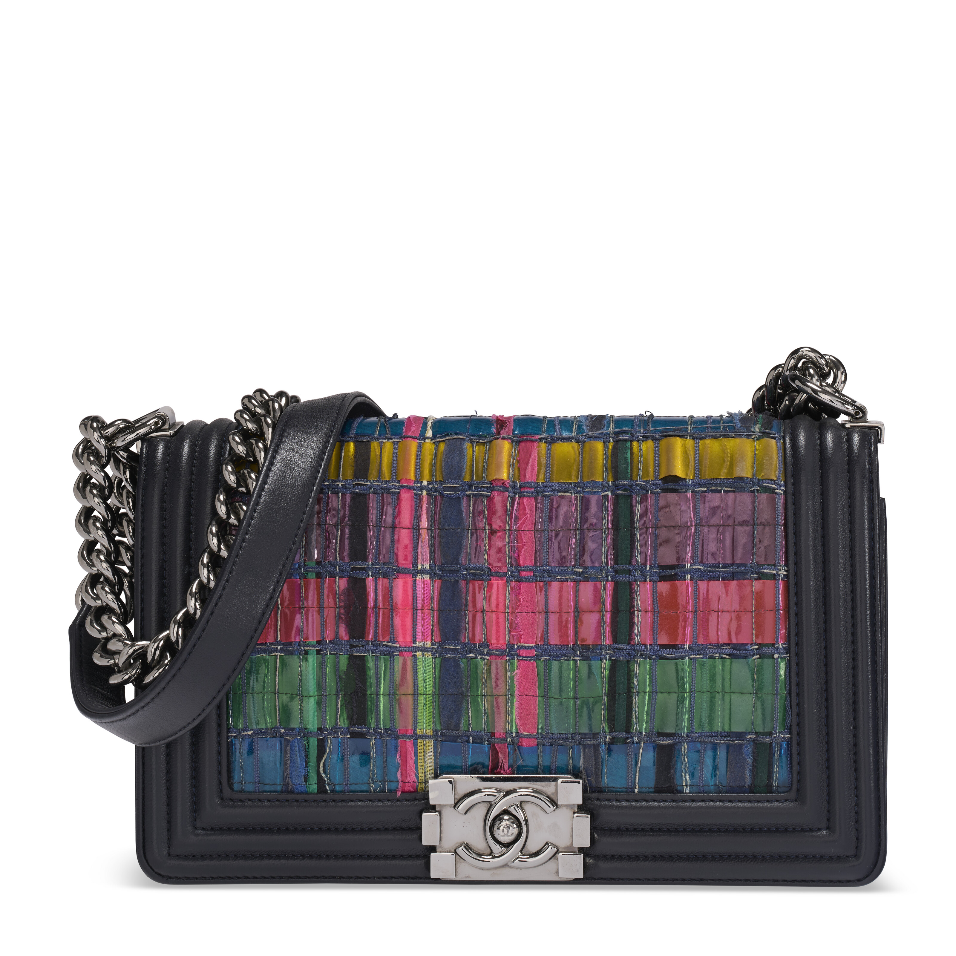 A BLACK RAFFIA EFFECT BRAIDED TWEED SHOPPING TOTE WITH GOLD