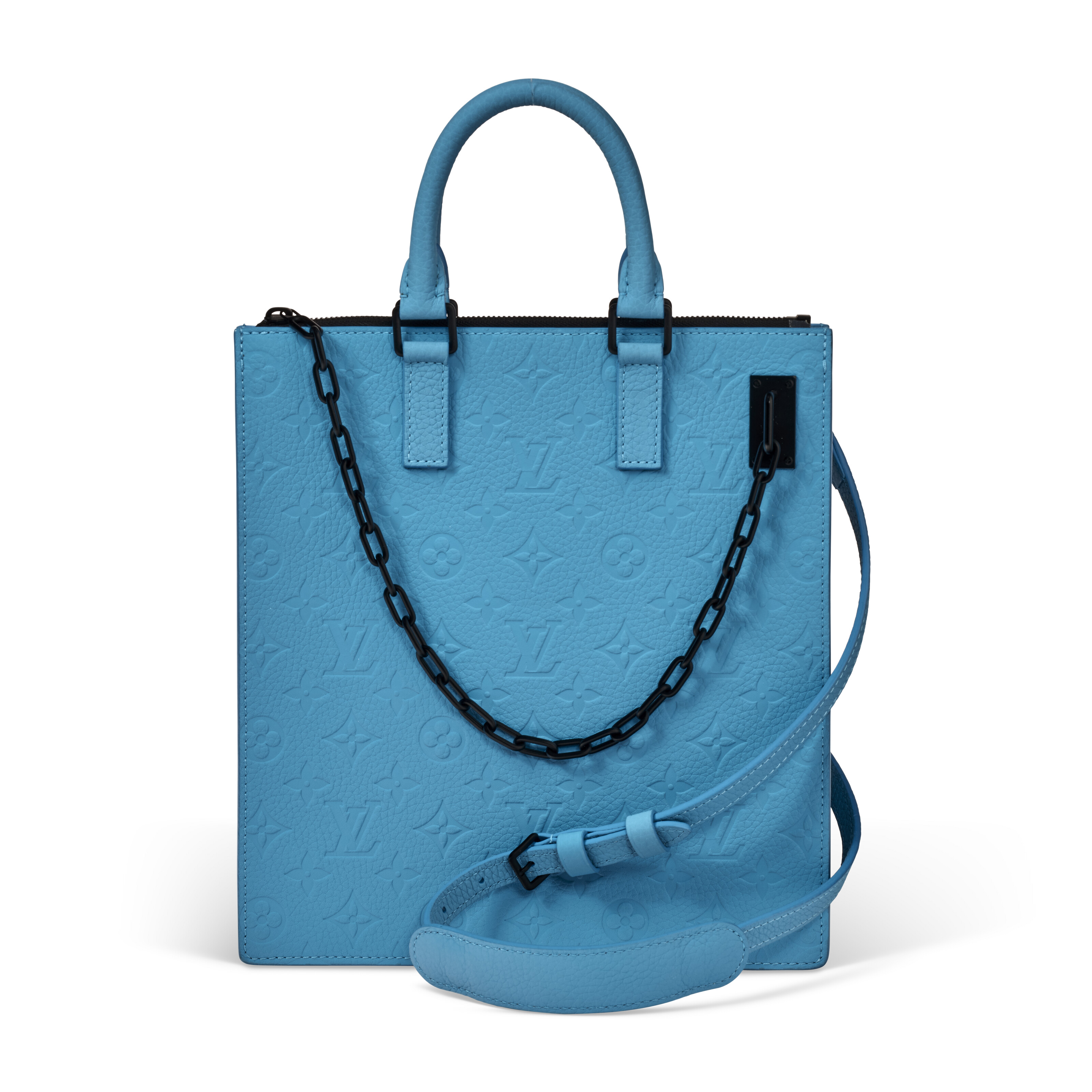 AN ELECTRIC BLUE TAURILLION LEATHER MONOGRAM SAC PLAT MESSENGER