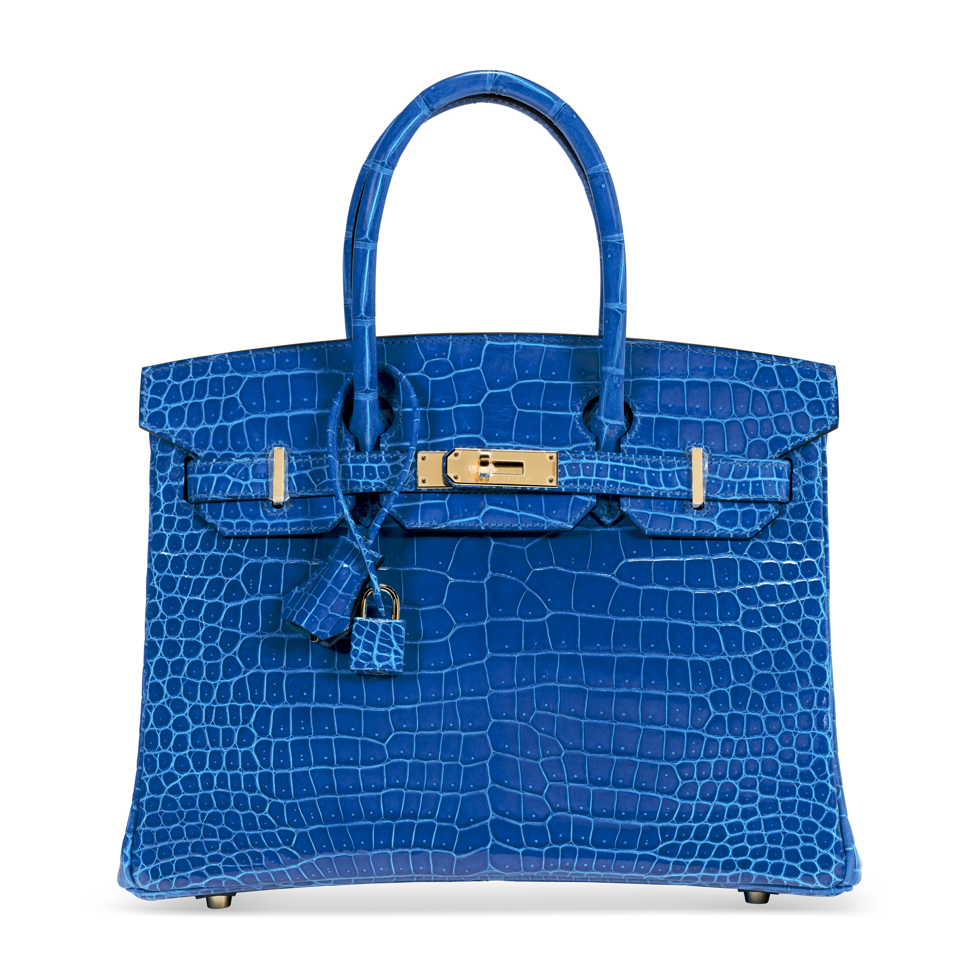 A SHINY BLEU IZMIR POROSUS CROCODILE BIRKIN 30 WITH GOLD HARDWARE
